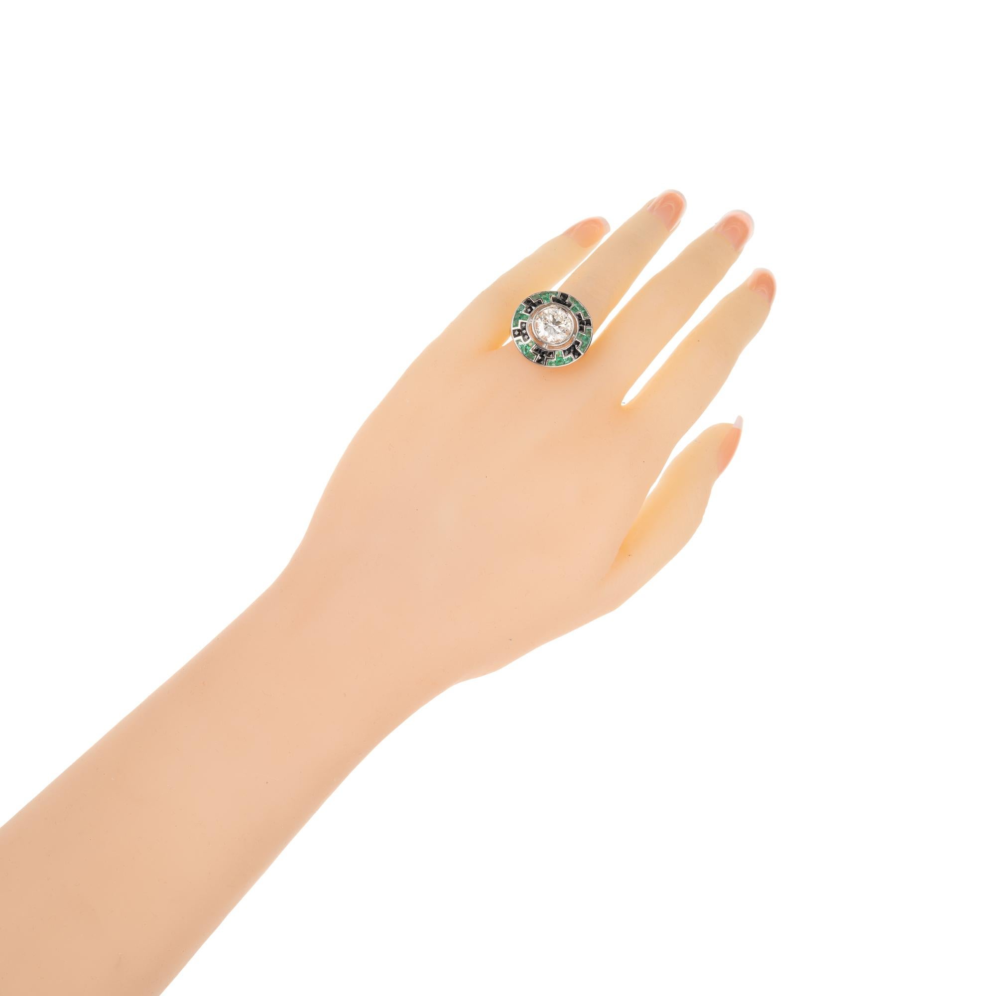 Women's 2.52 Carat Diamond Emerald Onyx Platinum Engagement Ring For Sale