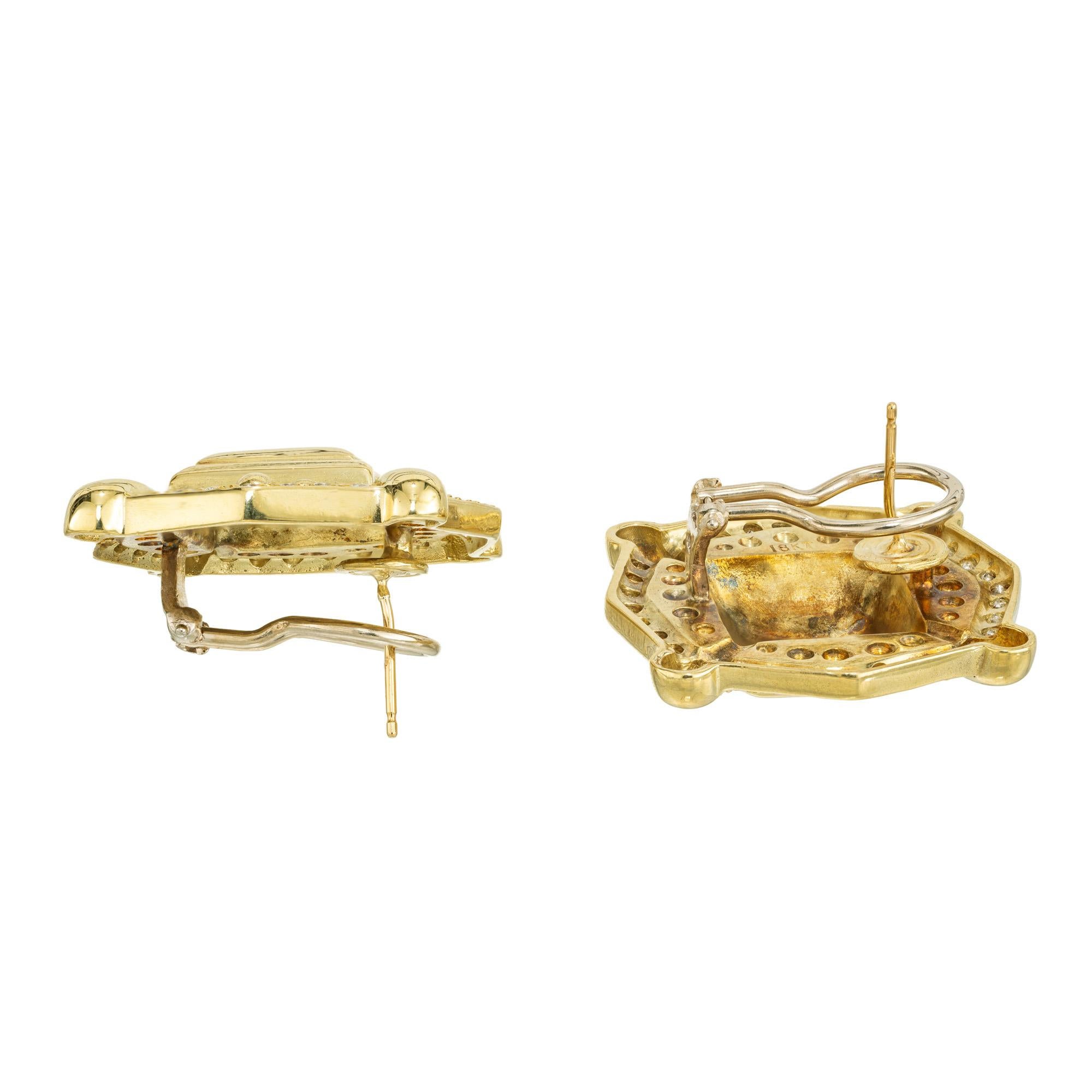 2,52 Karat Diamant Texturiertes Gelbweißgold Clip Post Ohrringe Damen im Angebot