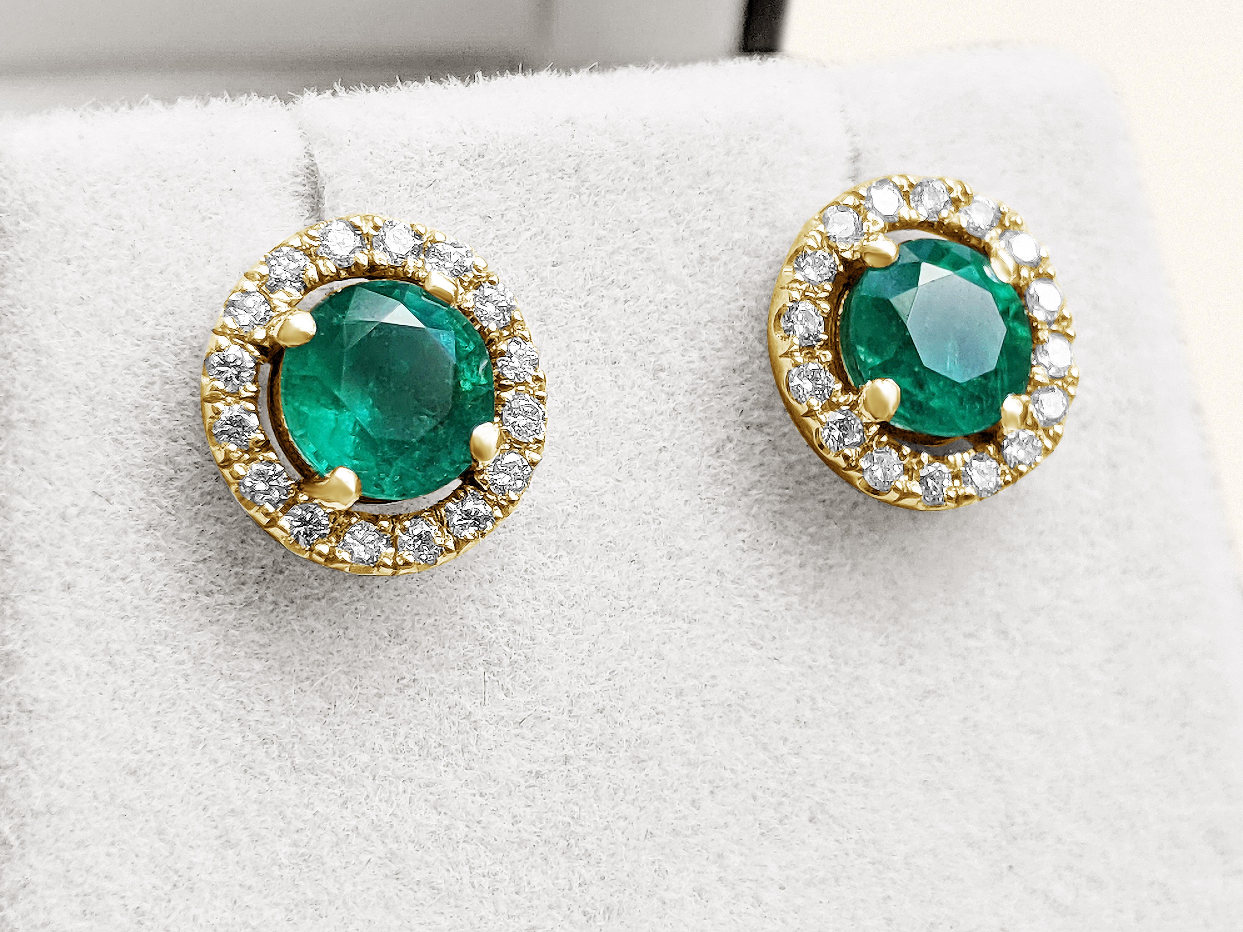 Round Cut 2.52 Carat Emerald and Diamonds Earrings