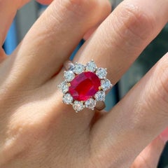 2.52 Carat GRS “Pigeon’s Blood” Unheated Ruby Diamond Ring, 1.40 TCW