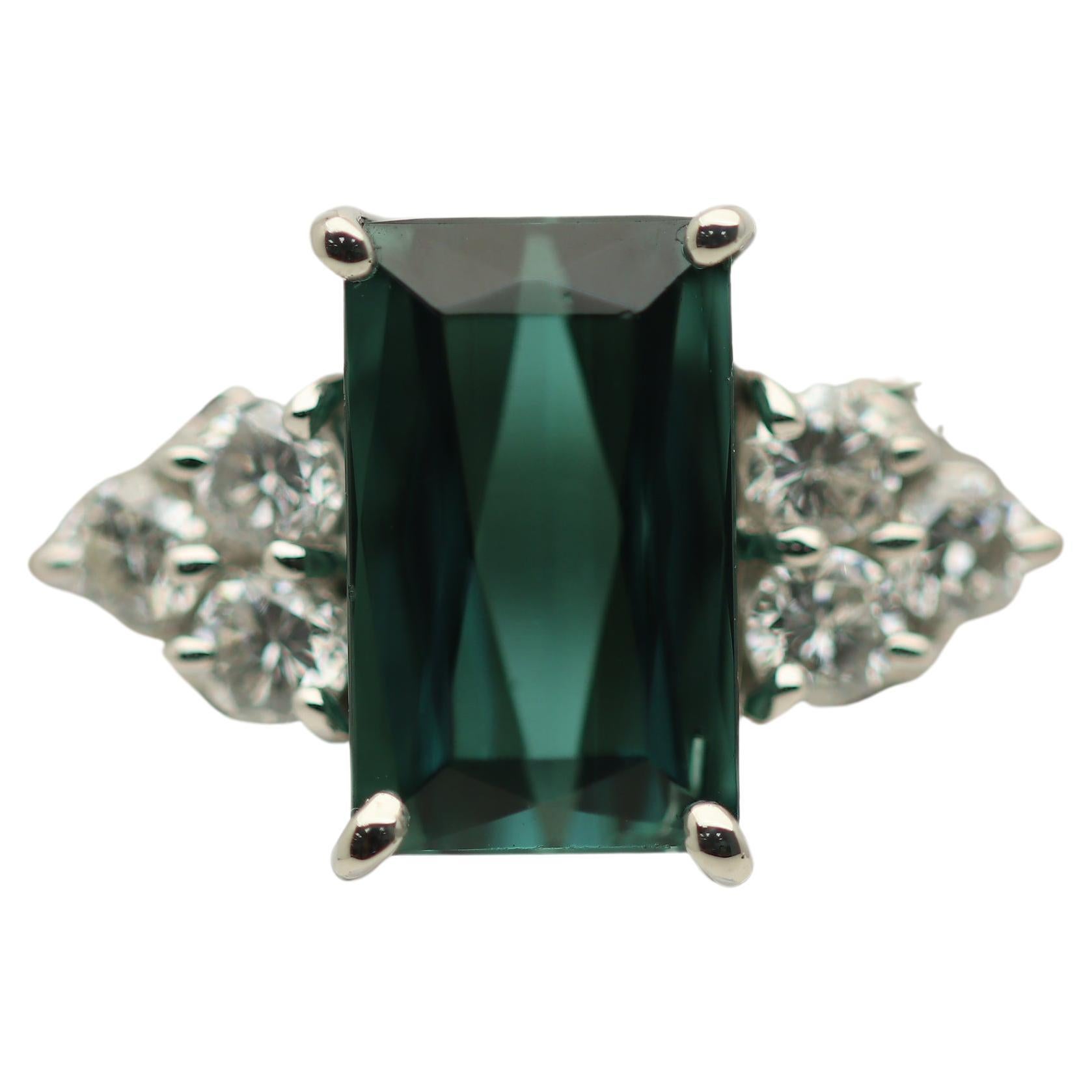2.52 Carat Indicolite Tourmaline Diamond Split-Band Platinum Ring For Sale