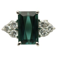 2.52 Carat Indicolite Tourmaline Diamond Split-Band Platinum Ring