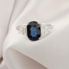 2.52 Carat Natural Blue Sapphire 0.33 Carat Diamond Ring Handmade 18K White Gold