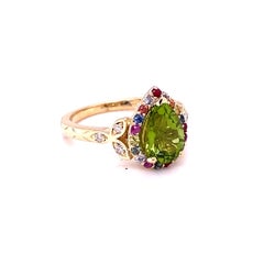 2,52 Karat Natürlicher Peridot Saphir Gelbgold Cocktail Ring