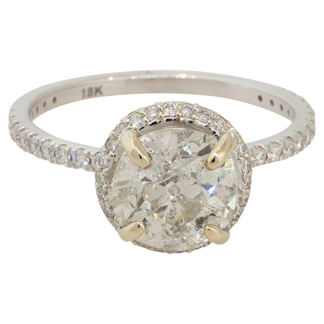 Bague de fiançailles en or 18 carats avec halo de diamants taille européenne ancienne de 2,52 carats