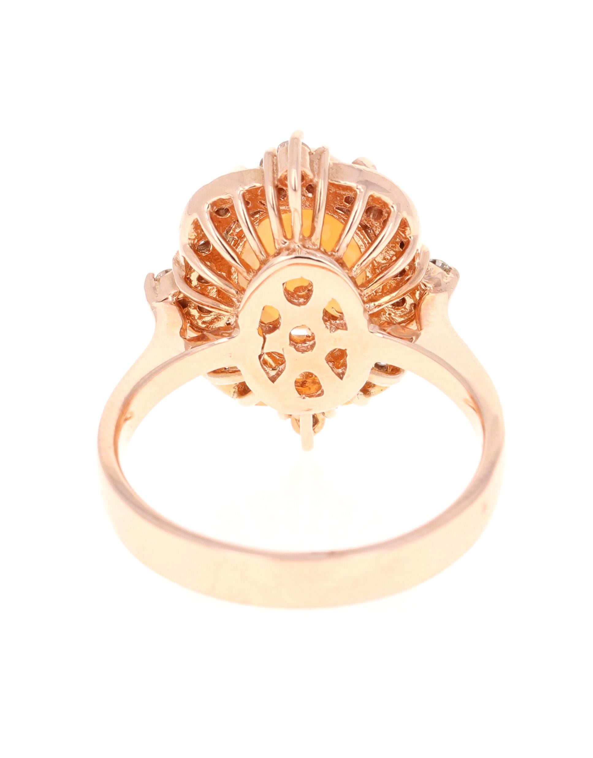 Oval Cut 2.52 Carat Opal Diamond 14 Karat Rose Gold Ring