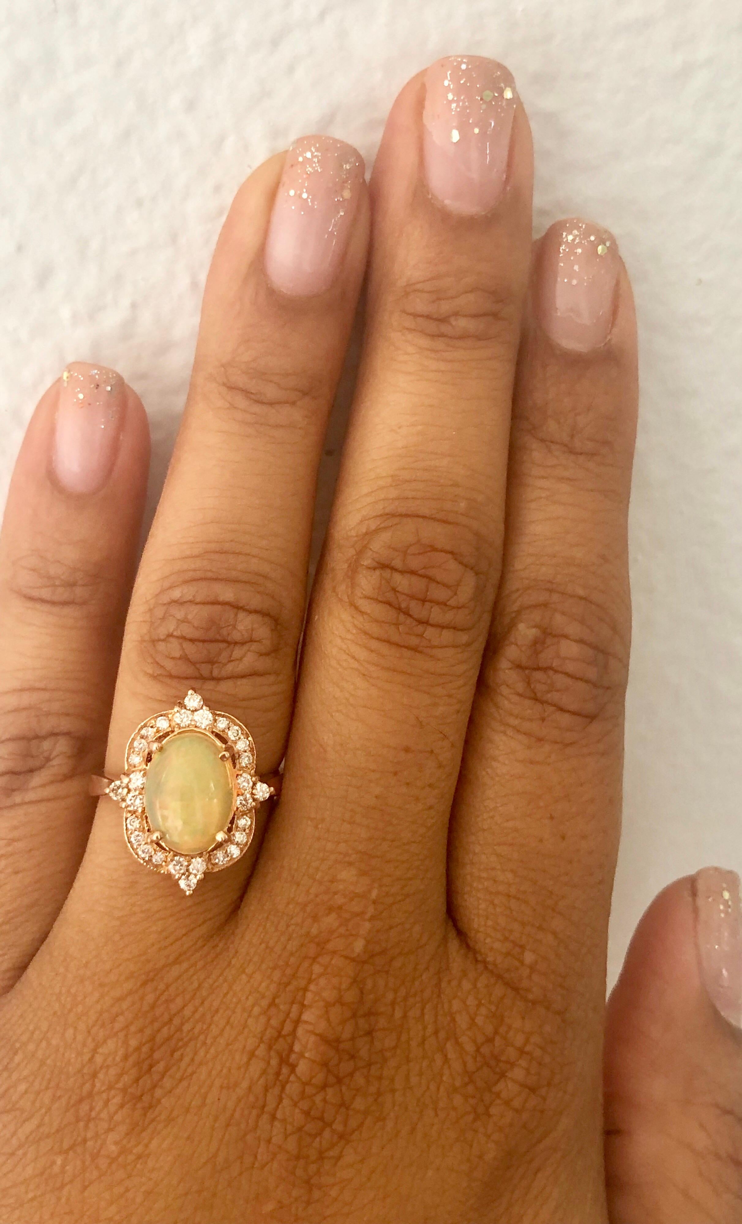 Women's 2.52 Carat Opal Diamond 14 Karat Rose Gold Ring