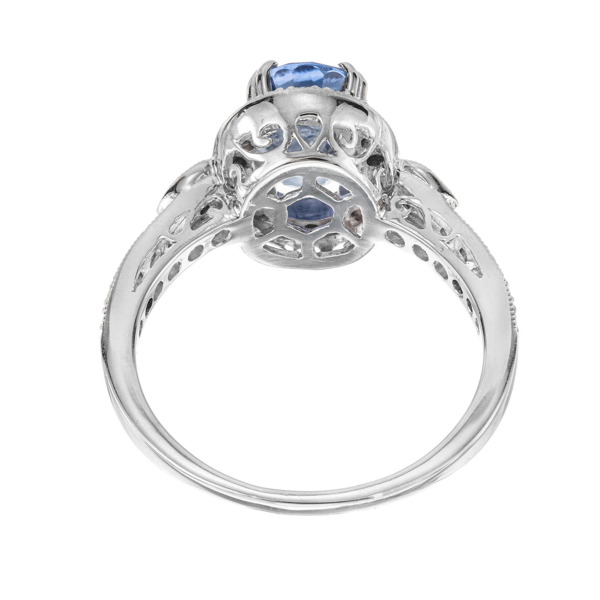 Oval Cut GIA 2.47 Carat Oval Sapphire Diamond Halo White Gold Engagement Ring GIA For Sale
