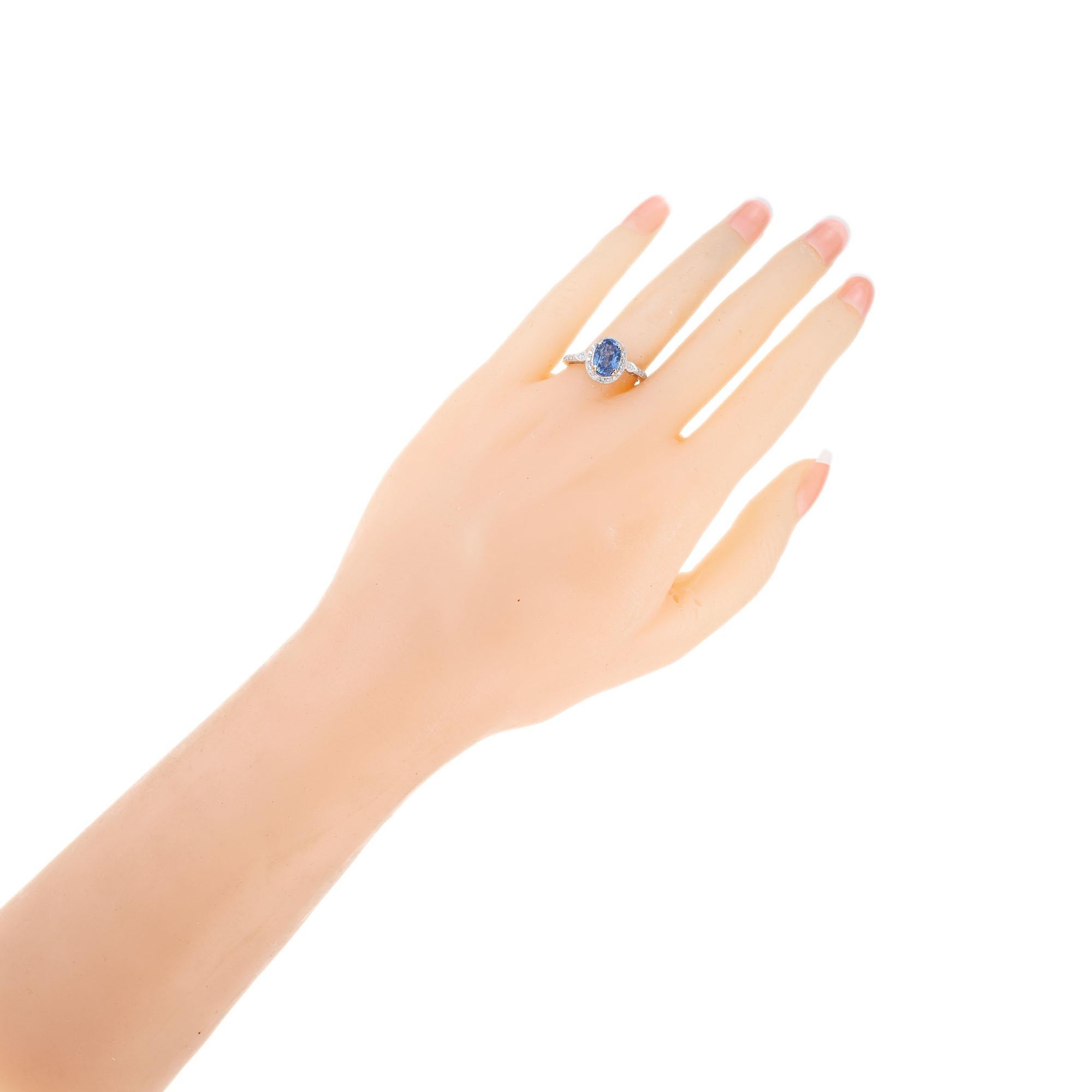 Women's GIA 2.47 Carat Oval Sapphire Diamond Halo White Gold Engagement Ring GIA For Sale