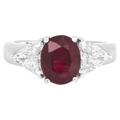 2.52 Carat Oval Cut Ruby and 1.05 Carat Diamond Ring