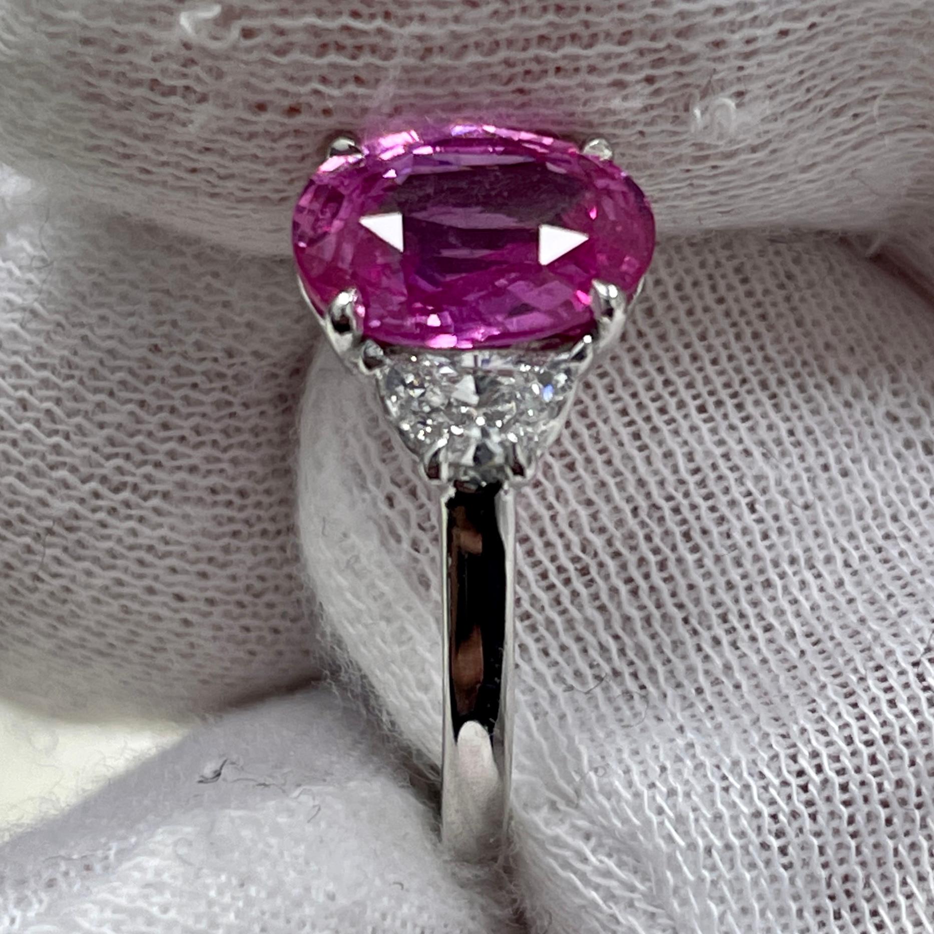 Oval Cut 2.52 Carat Oval Pink Sapphire & Diamond Platinum Ring For Sale