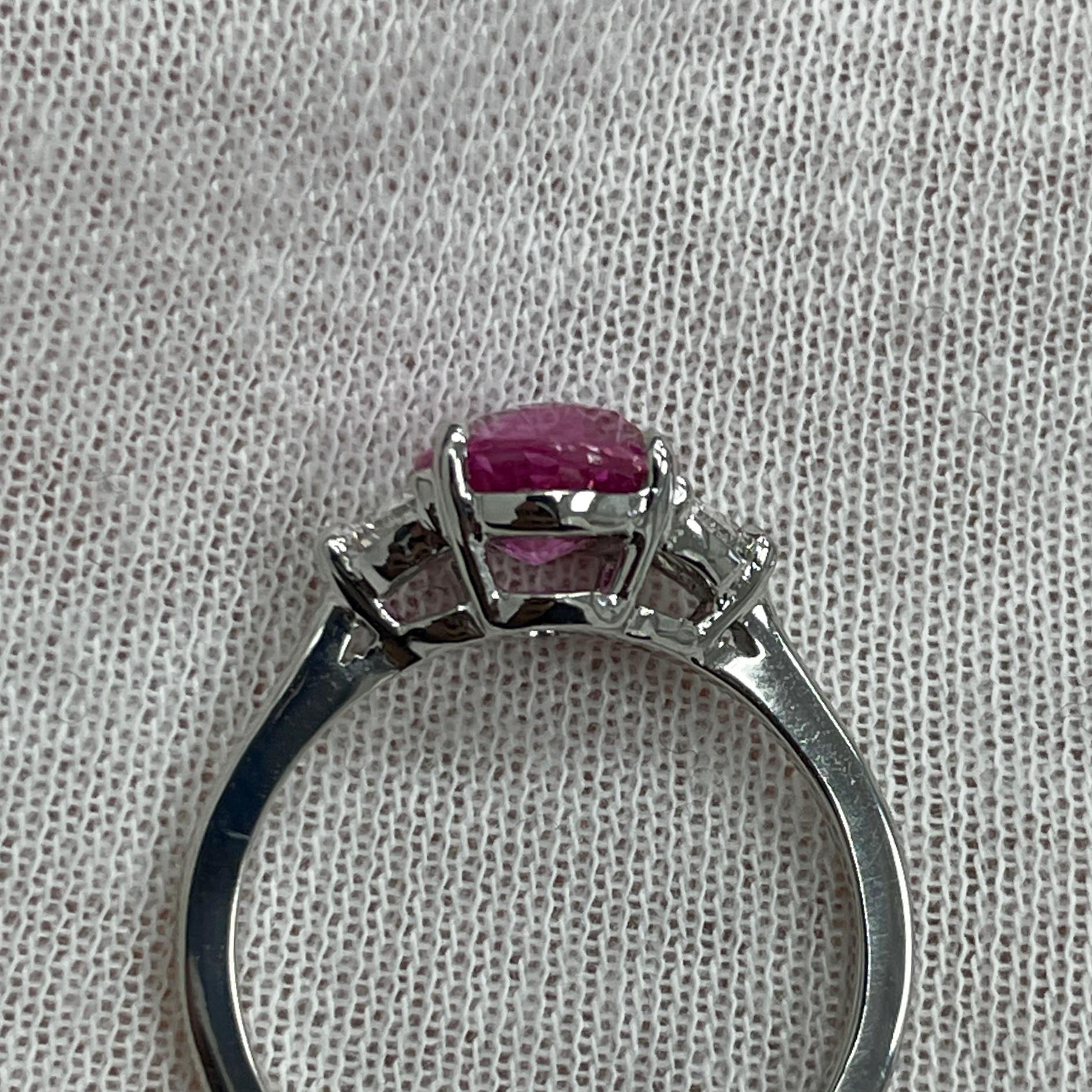 2.52 Carat Oval Pink Sapphire & Diamond Platinum Ring In New Condition For Sale In New York, NY