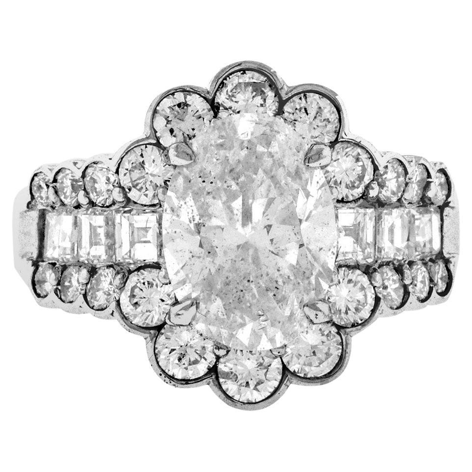 2.52 Carat Oval-Shape Diamond Platinum Ring For Sale