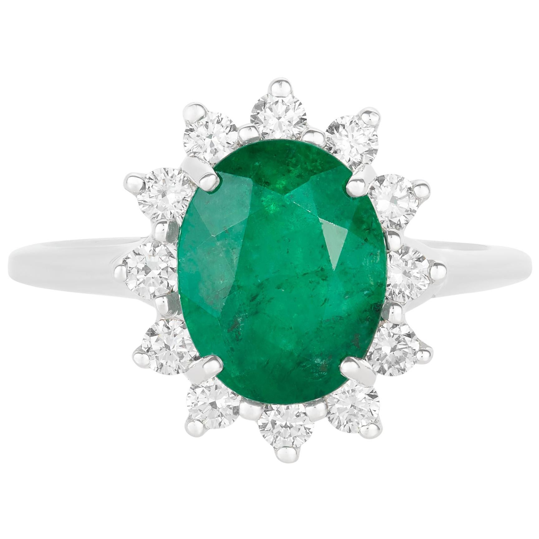 2.52 Carat Oval Shaped Emerald and Diamond Ring 14 Karat White Gold For ...