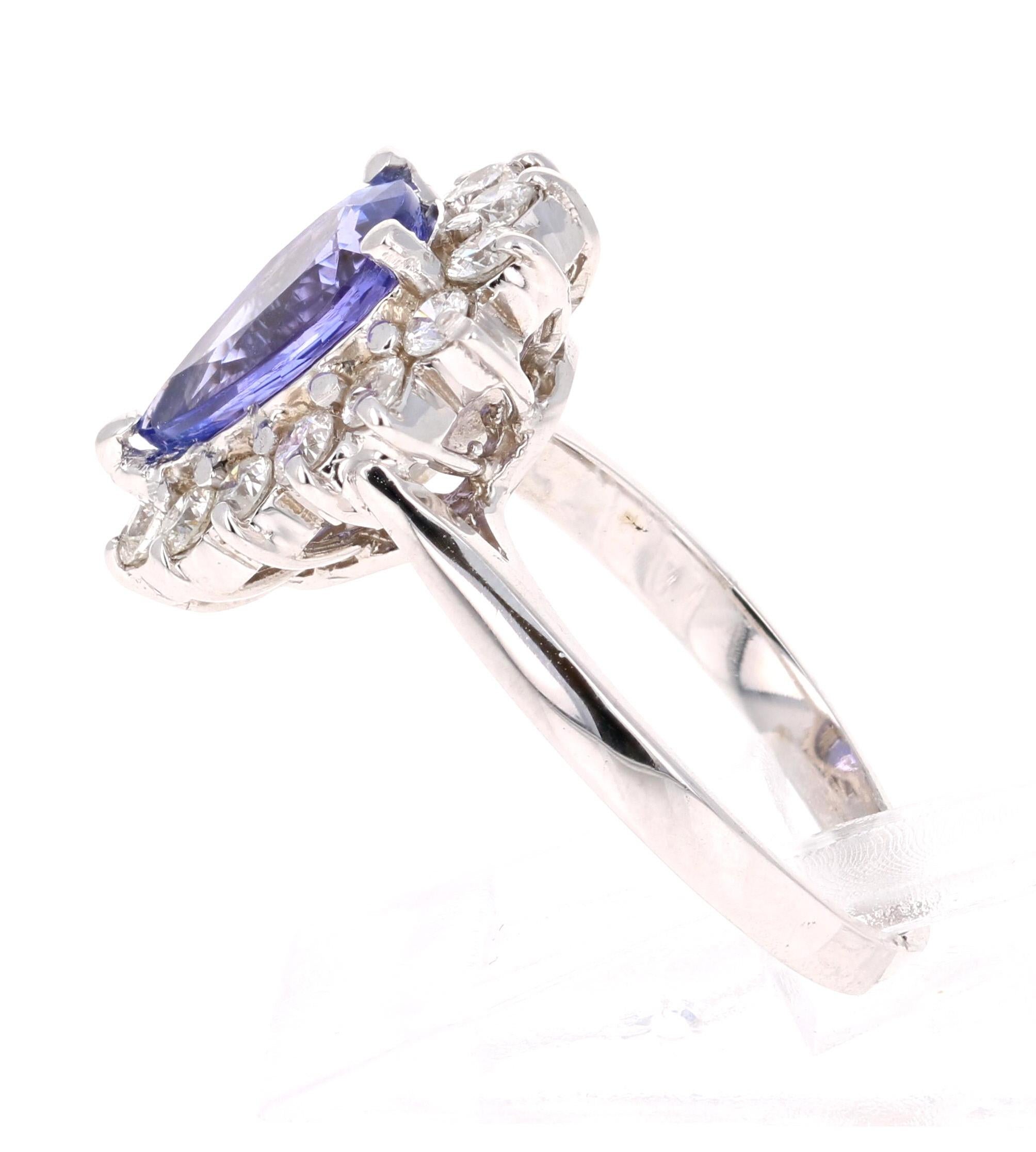 Modern 2.52 Carat Tanzanite Diamond 14 Karat White Gold Engagement Ring For Sale