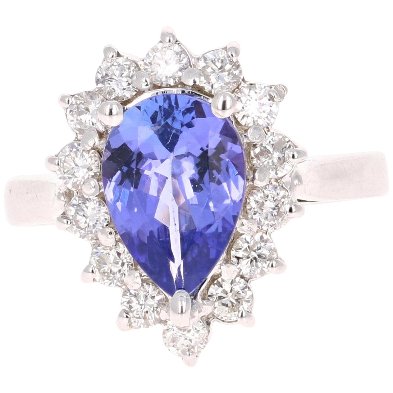 Bague de fiançailles en or blanc 14 carats avec tanzanite de 2,52 carats et diamants en vente