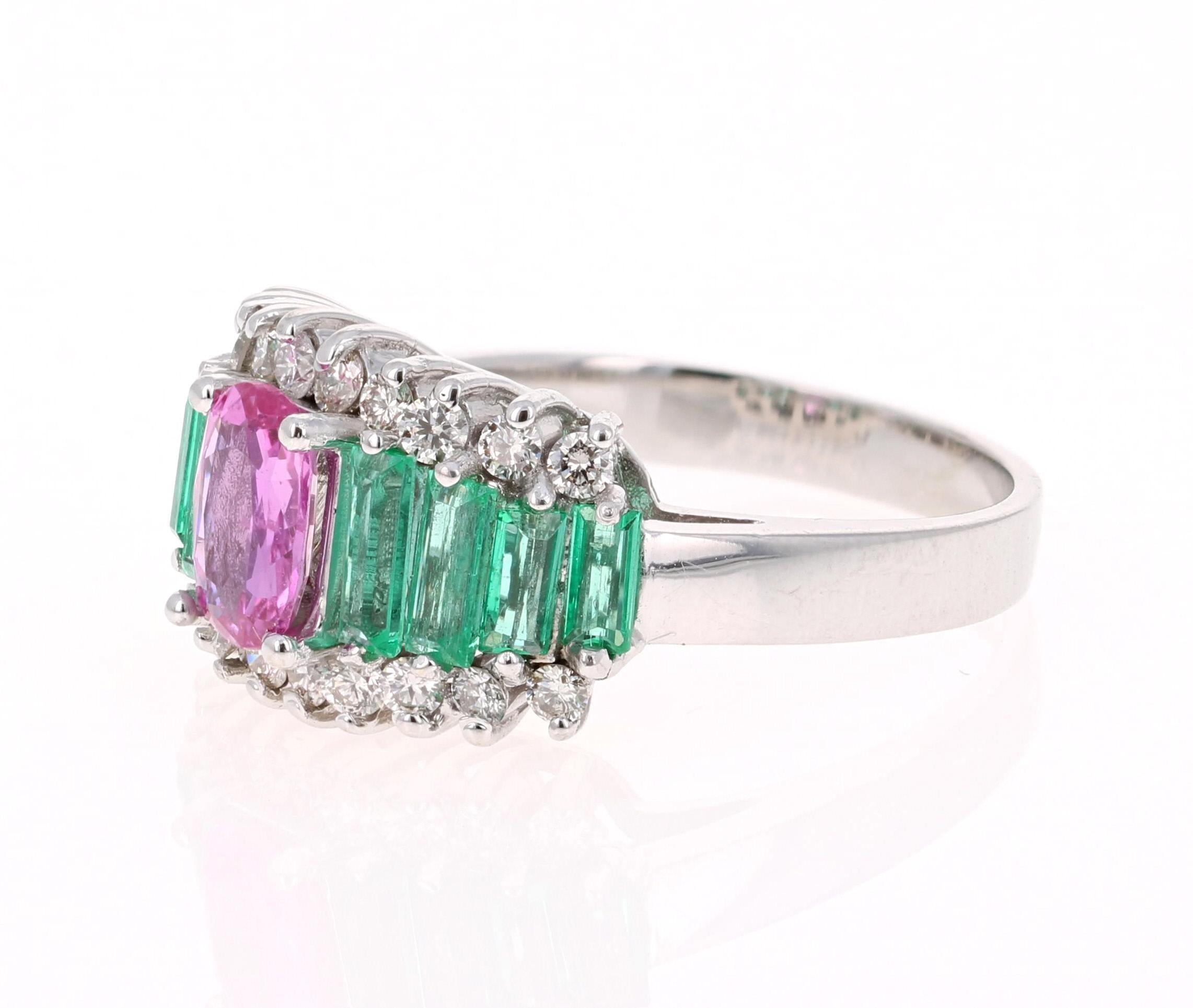 2.52 Carat Pink Sapphire Diamond 14 Karat White Gold Ring (Moderne)
