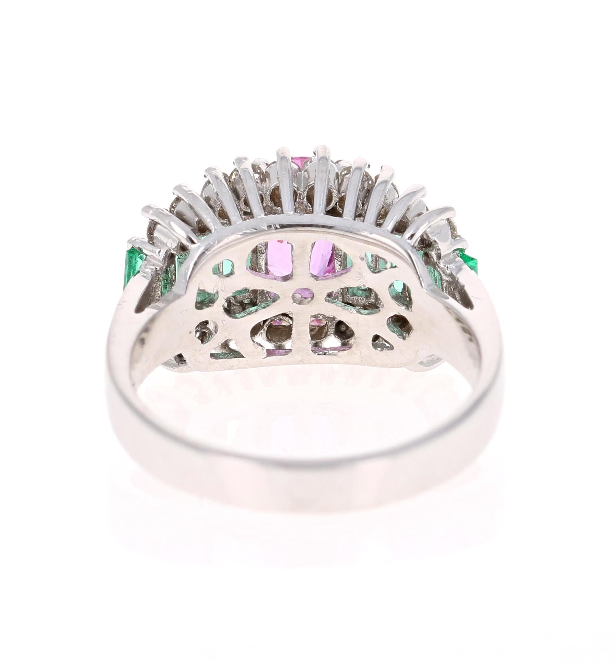 2.52 Carat Pink Sapphire Diamond 14 Karat White Gold Ring (Ovalschliff)