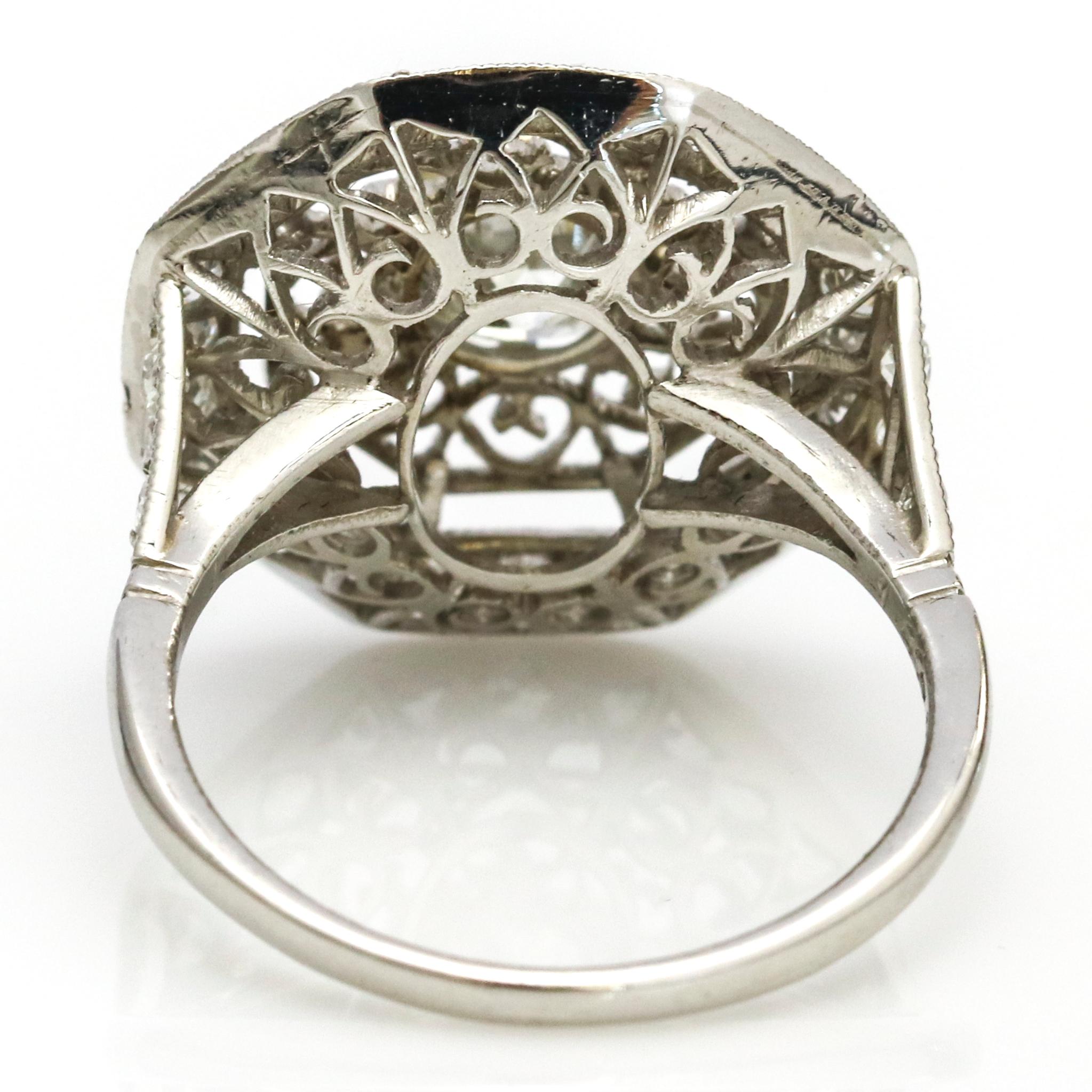 Women's 2.52 Carat Platinum Diamond Art Deco Octagon Engagement Ring For Sale