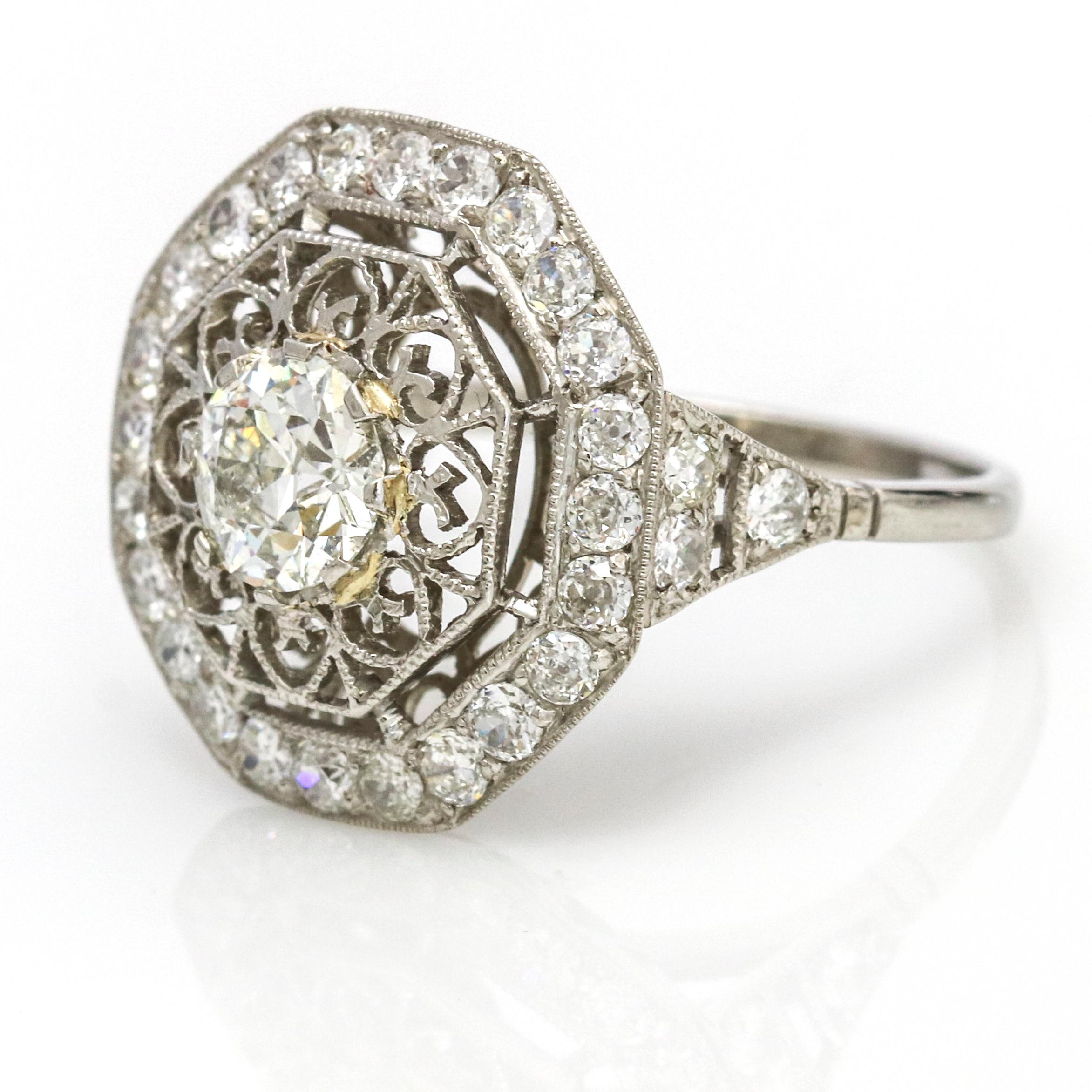 2.52 Carat Platinum Diamond Art Deco Octagon Engagement Ring For Sale 2