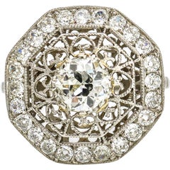 2.52 Carat Platinum Diamond Art Deco Octagon Engagement Ring