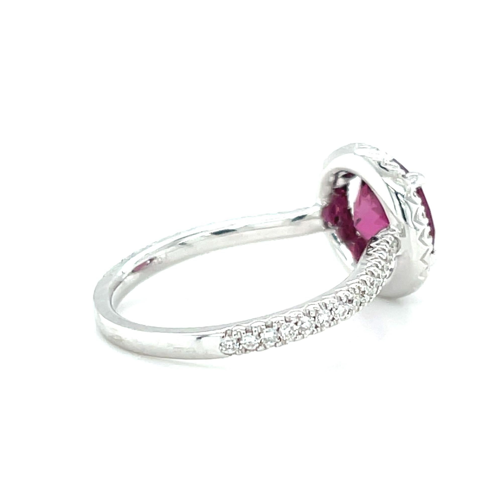 2.52 Carat Rhodolite Garnet Diamond Halo White Gold Cocktail Ring In New Condition In Los Angeles, CA