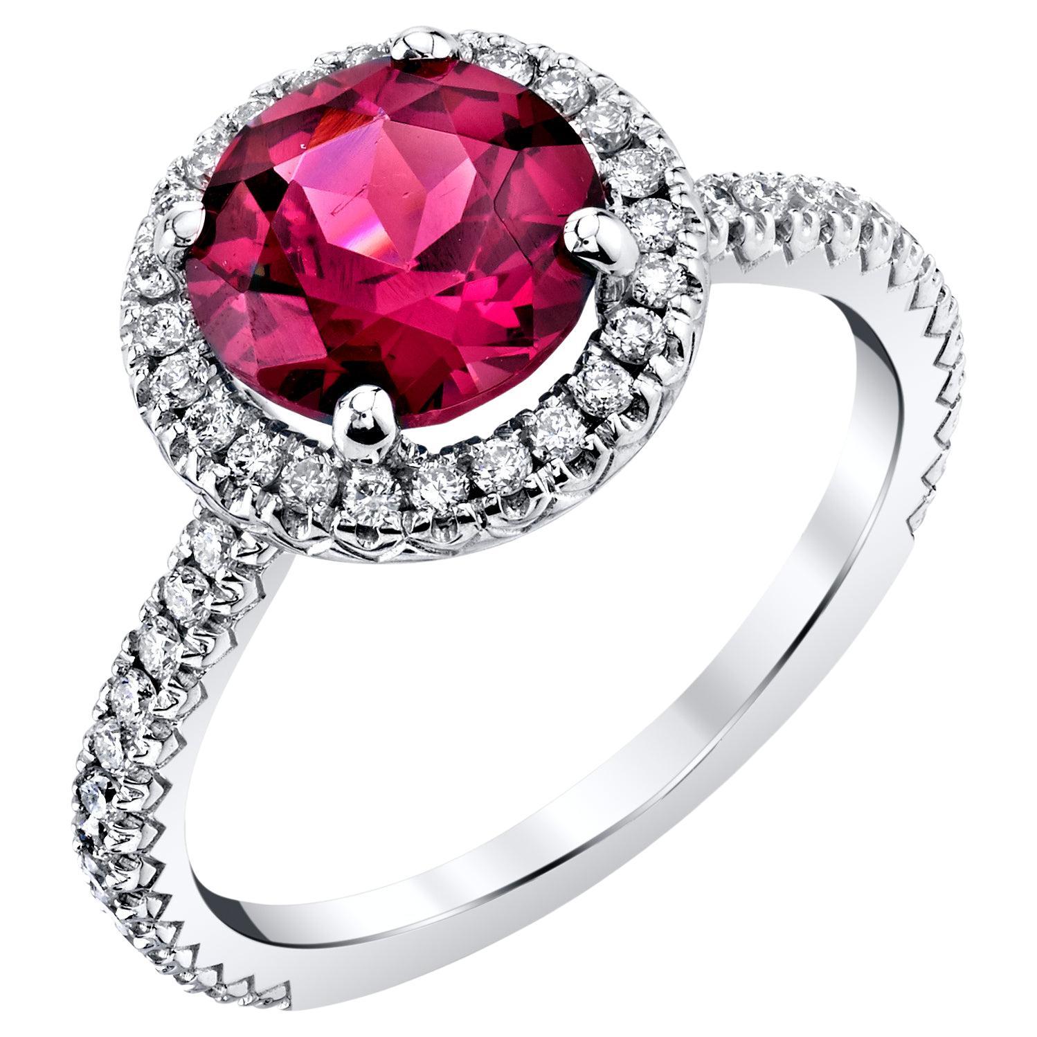 2.52 Carat Rhodolite Garnet Diamond Halo White Gold Cocktail Ring