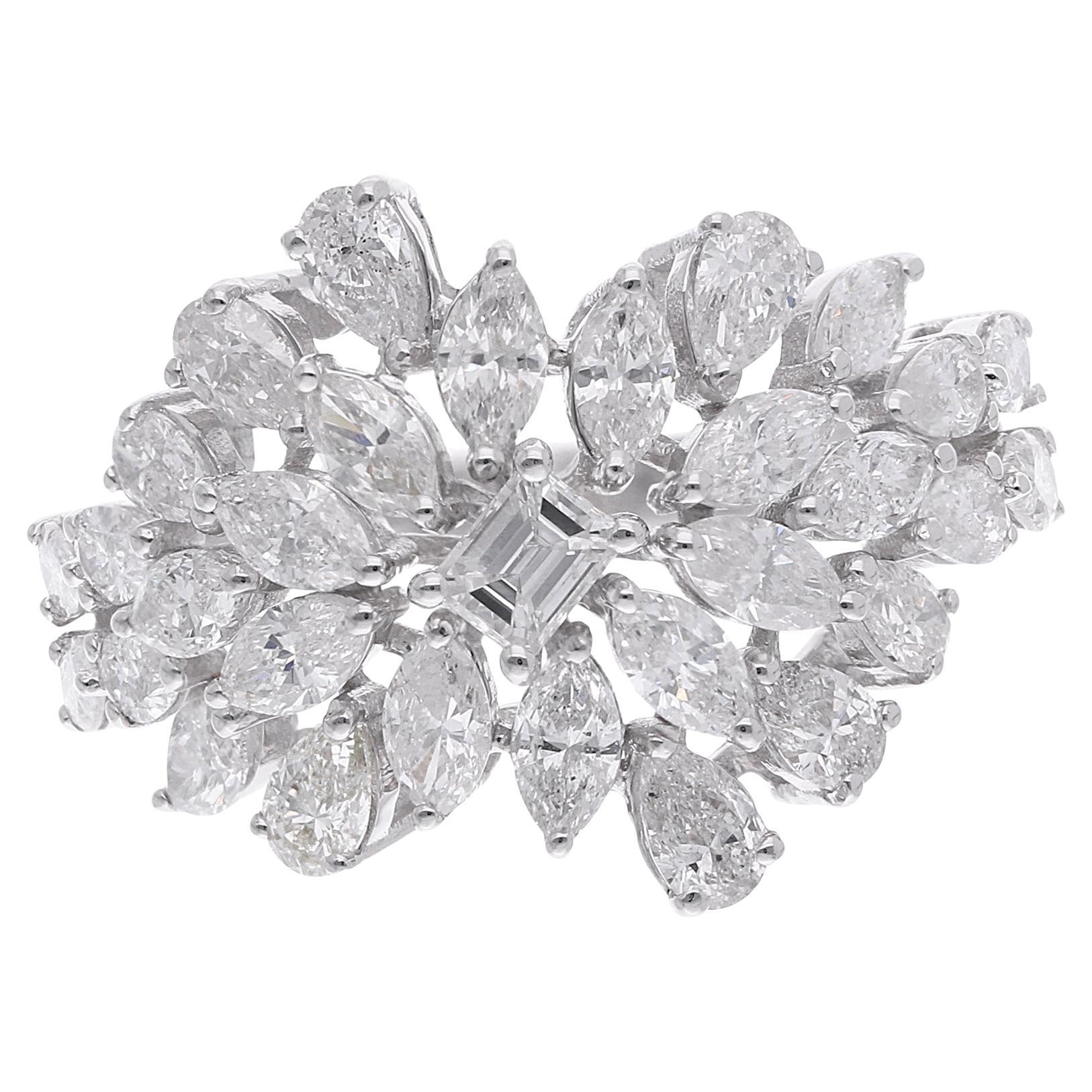 Anello cocktail con diamanti naturali a grappolo da 2,52 carati SI/H Oro bianco 18 carati