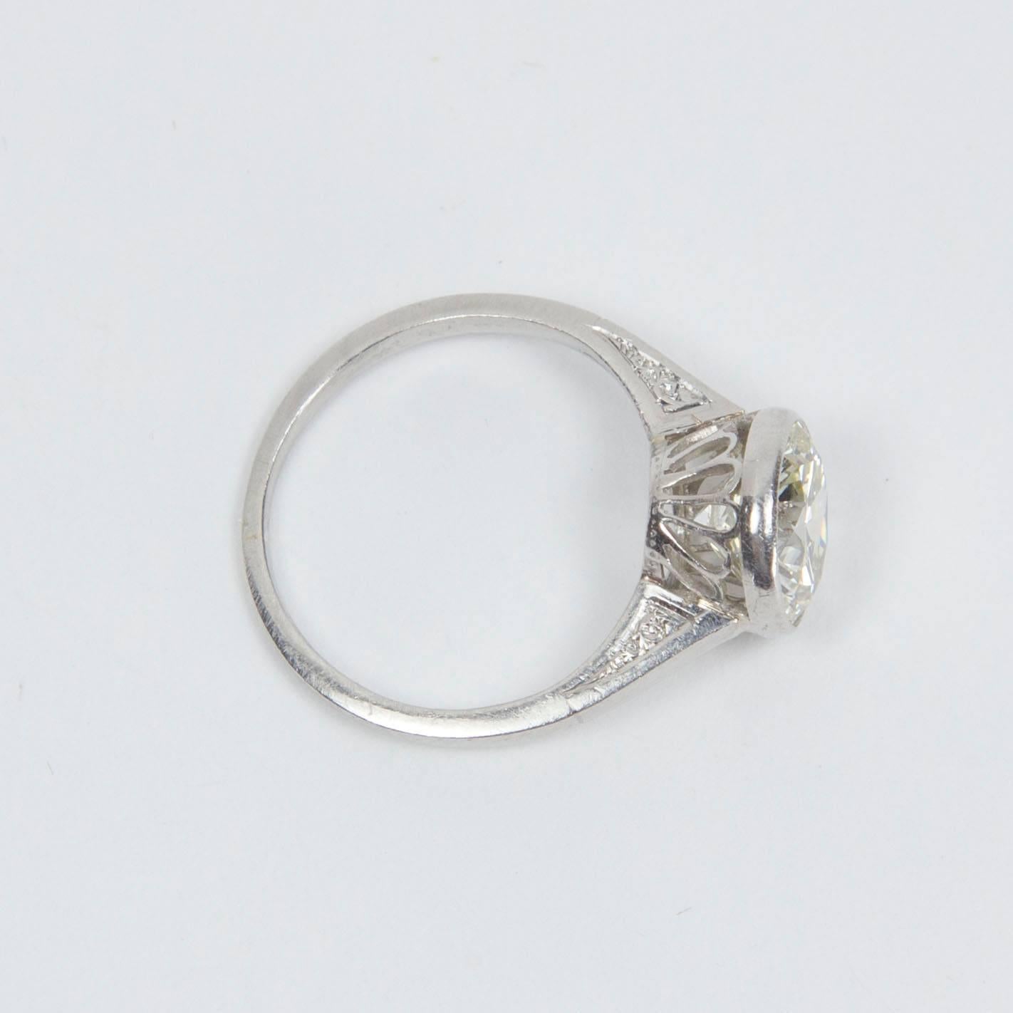 Women's 2.52 Carat Solitaire Diamond Art Deco Platinum Ring