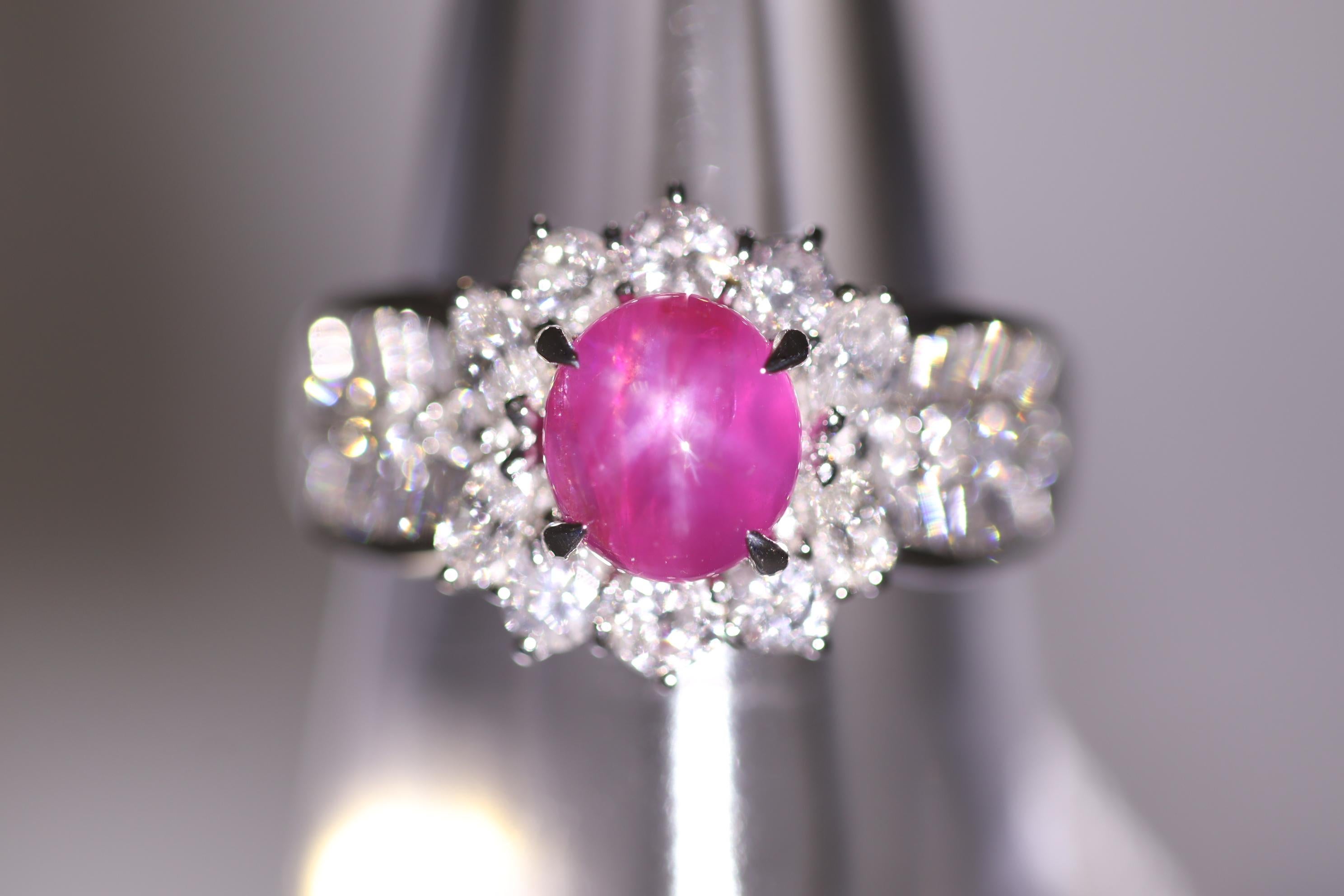 Women's 2.52 Carat Star Ruby Diamond Platinum Ring For Sale