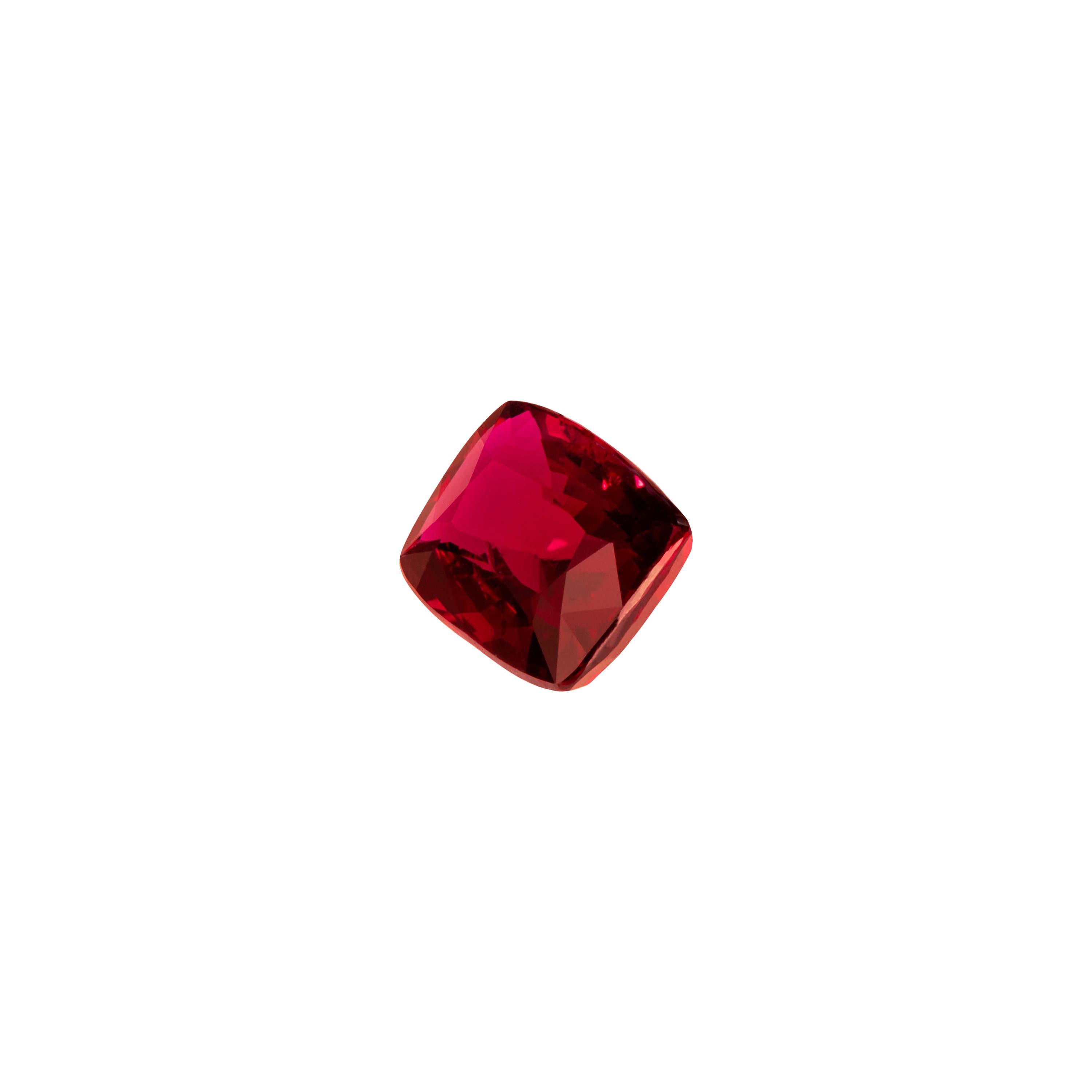 2.52 Carat Vivid Red Ruby, Mozambique, Unheated, Rectangular Cushion