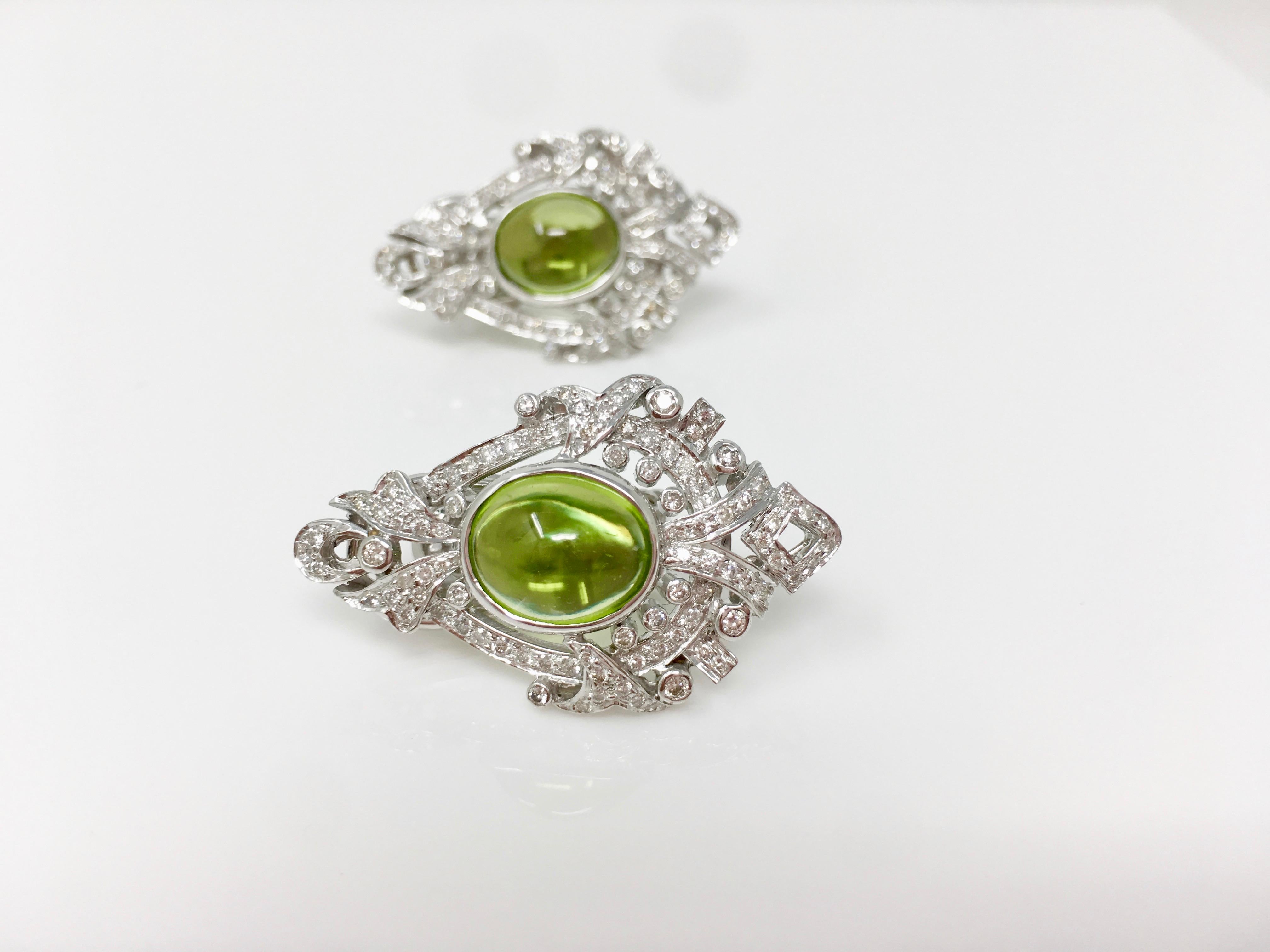 2,52 Karat weißer runder Brillant-Diamant und 17,34 Karat Peridot-Anhänger-Set. im Angebot 1