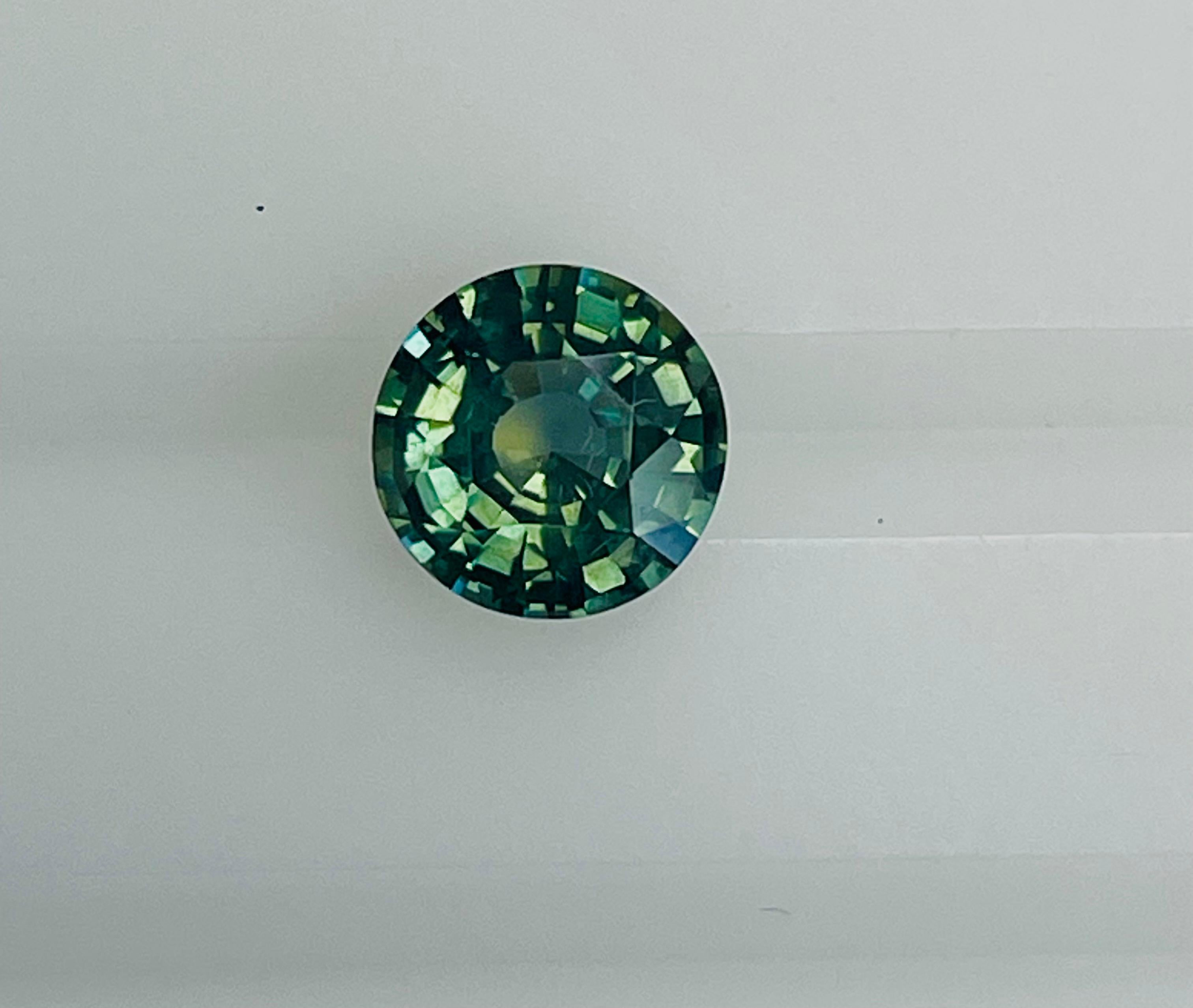 Women's or Men's 2:52 Ct Natural No Heat Round Green Sapphire  For Sale
