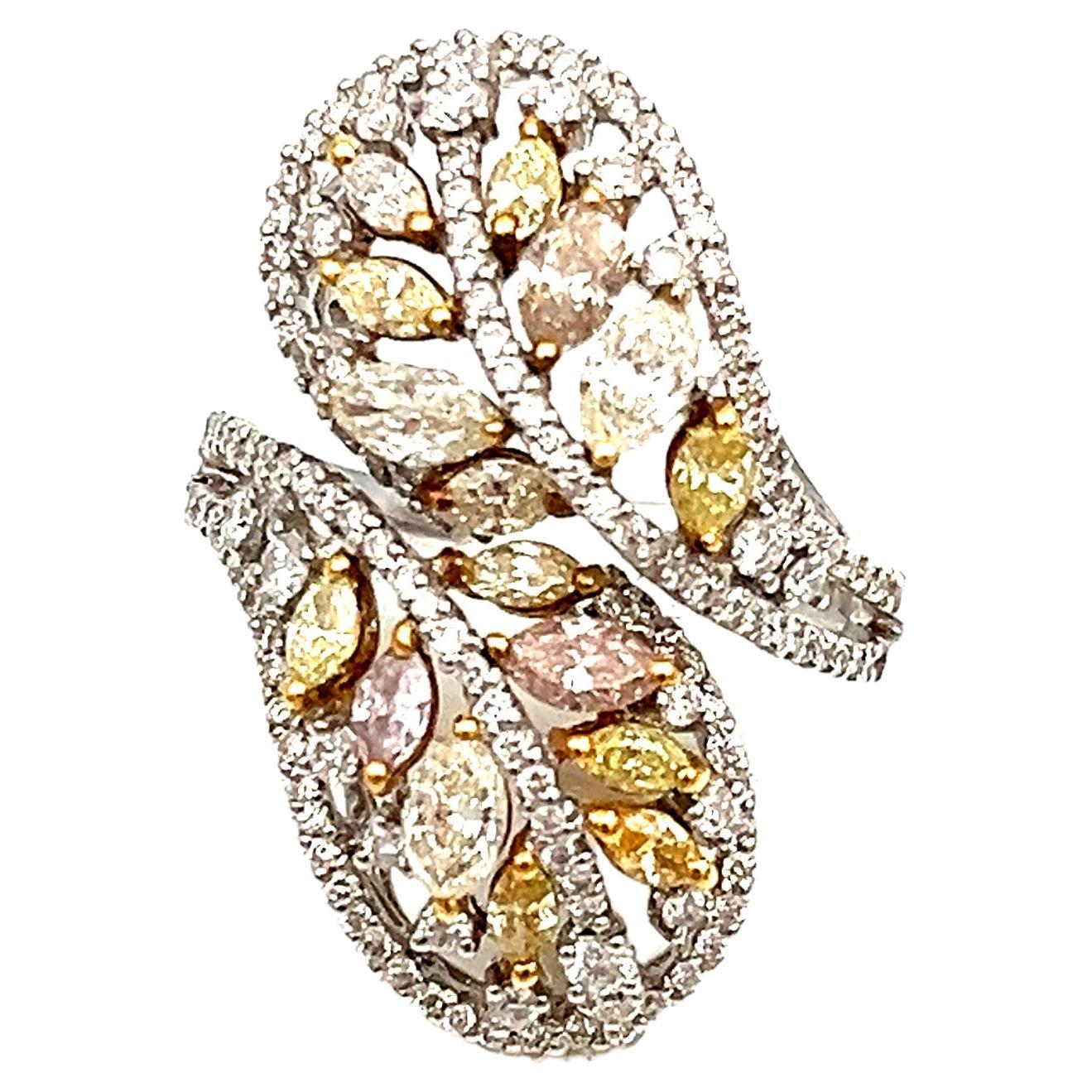 2.52 ct Natural Pink & Natural Yellow Diamond Ring  For Sale