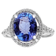 2.52 Ct Violetish Blue Tanzanite & 0.40 Ct Diamonds, 14 Kt. White Gold, Ring