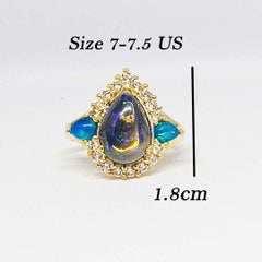 2.52 cts Black Opal ring . Sterling Silver on 18K Gold Plated