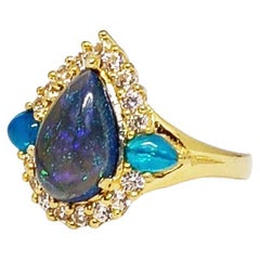 2,52 cts Bague en opale noire . Argent sterling sur plaqué or 18K