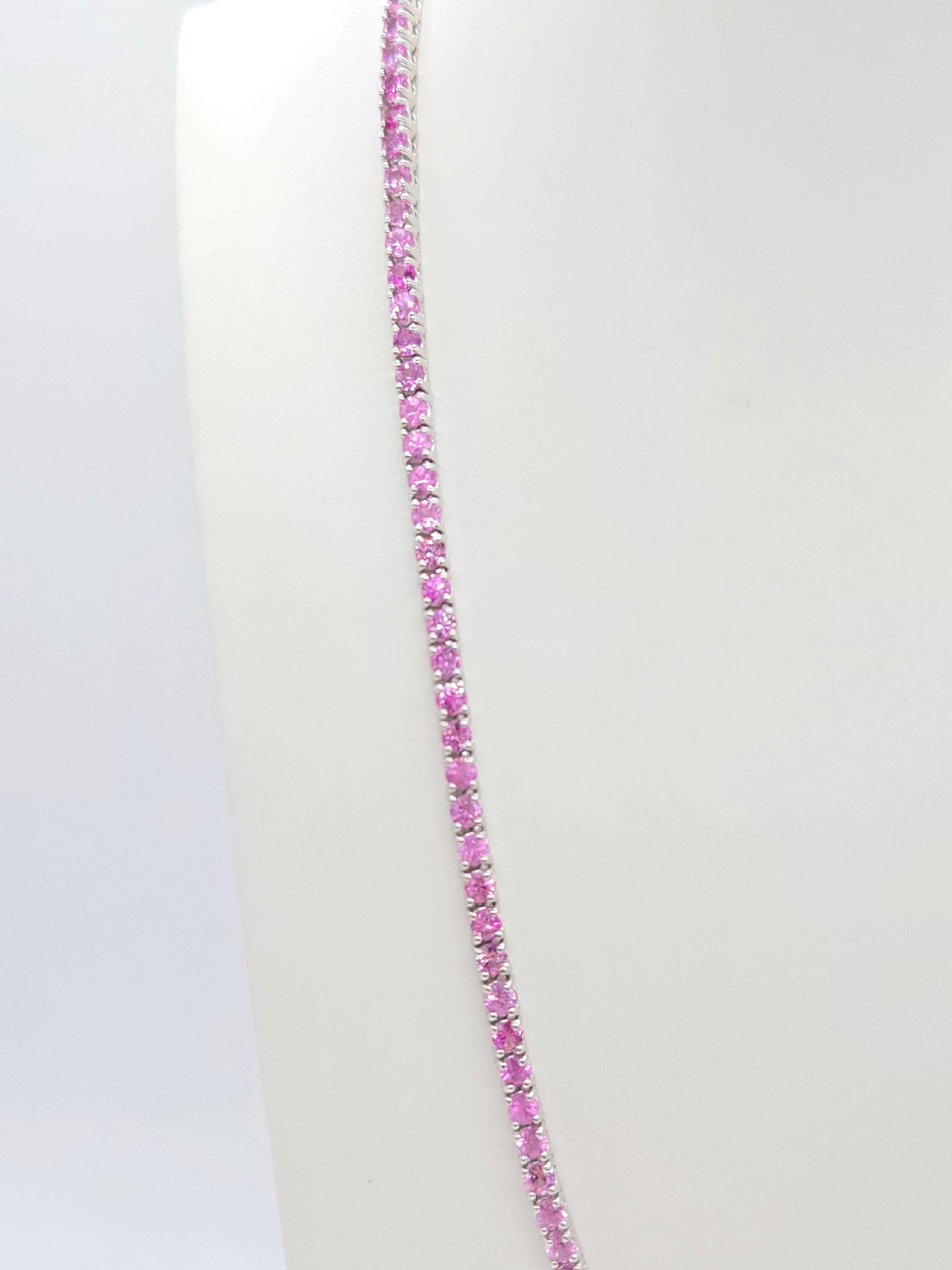 Collar de tenis de zafiro rosa natural de 25,20 quilates en oro blanco de 14 quilates en Nuevo estado para la venta en Great Neck Plaza, NY