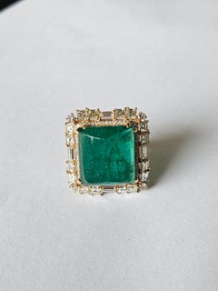 25.21 carats, natural Zambian Emerald sugarloaf & Yellow Diamonds Cocktail Ring