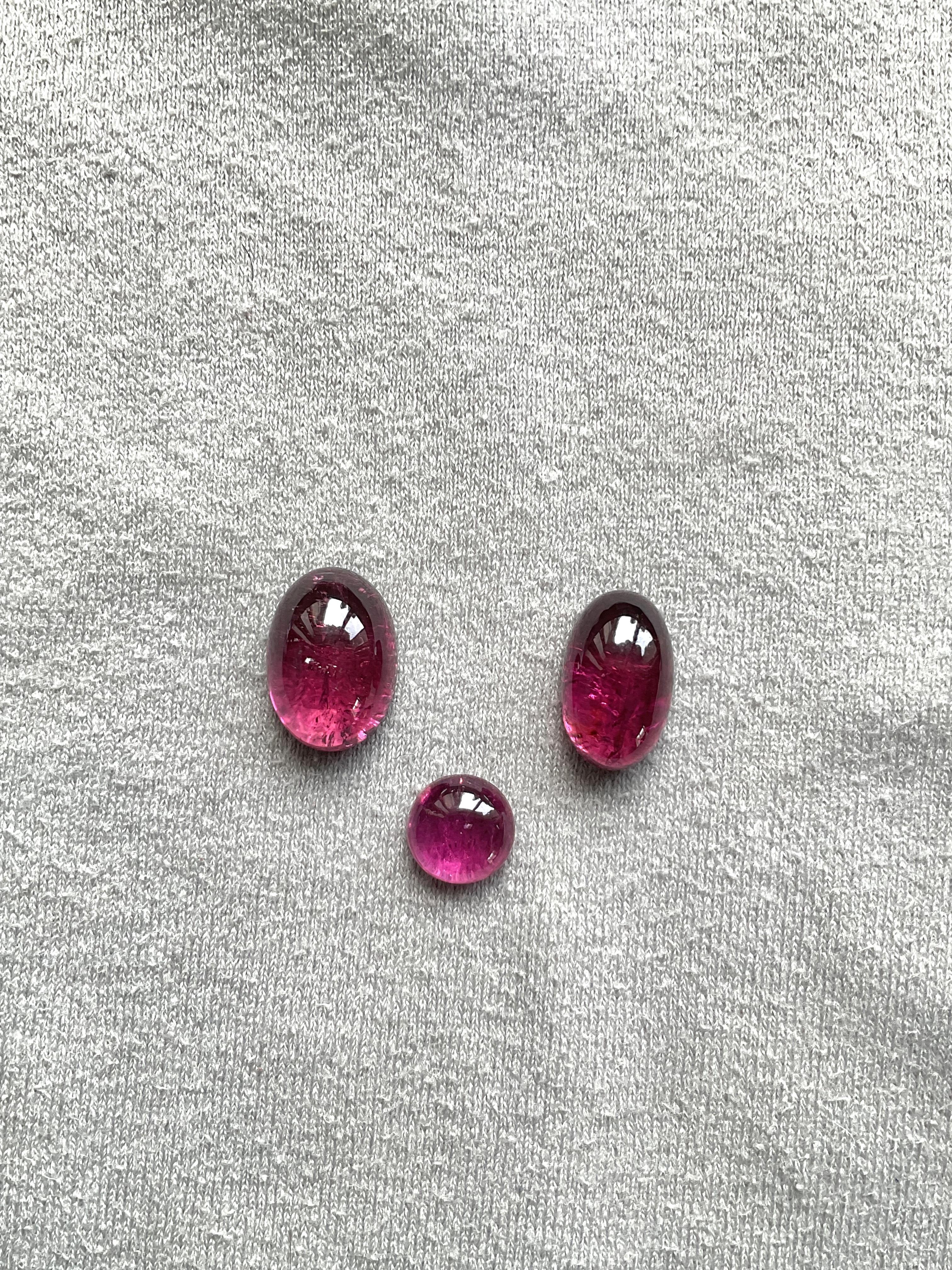 Round Cut 25.21 Carats Top Quality Rubellite Tourmaline Cabochon 3 Pieces Natural Gemstone For Sale