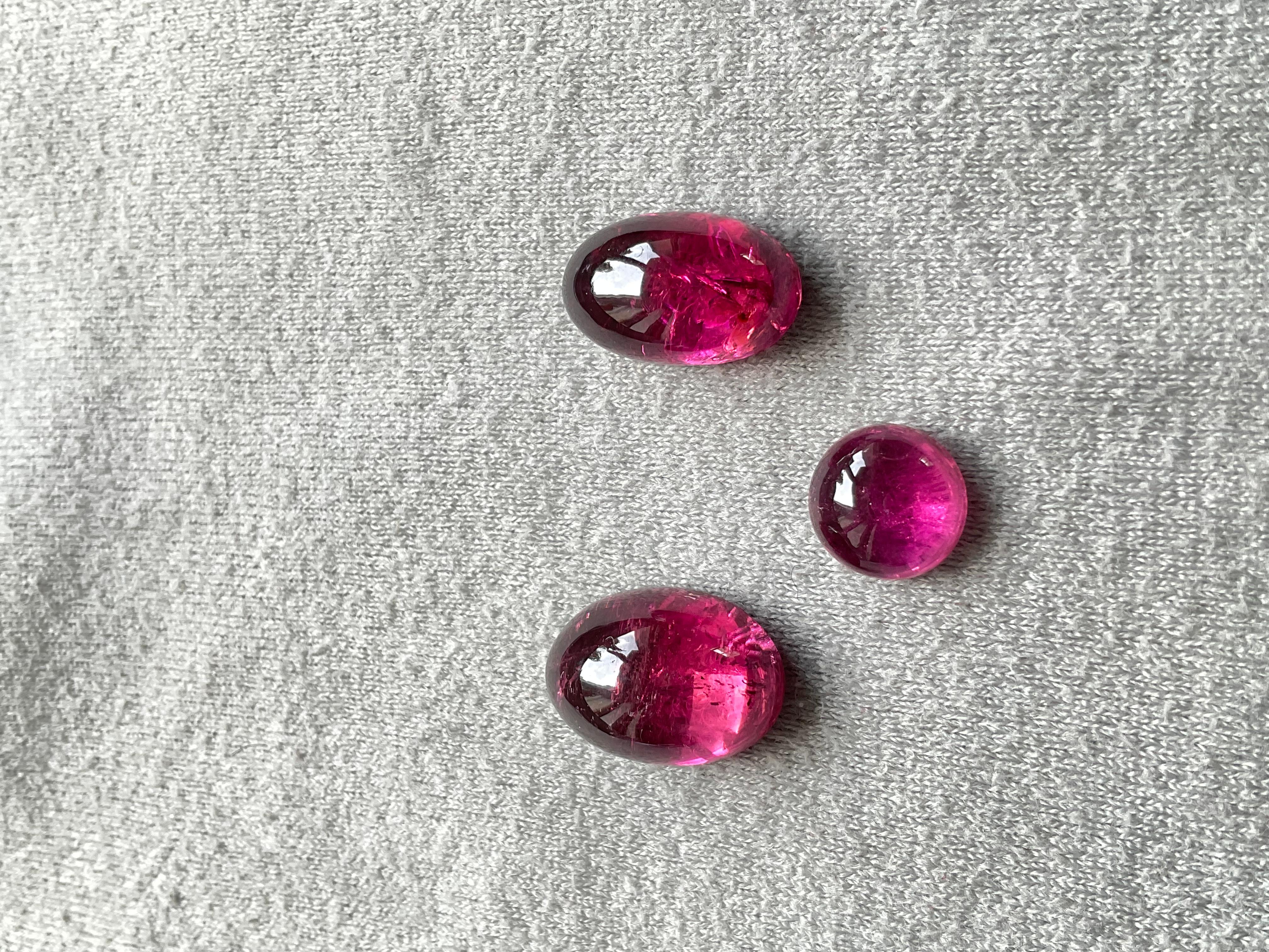 Women's or Men's 25.21 Carats Top Quality Rubellite Tourmaline Cabochon 3 Pieces Natural Gemstone For Sale