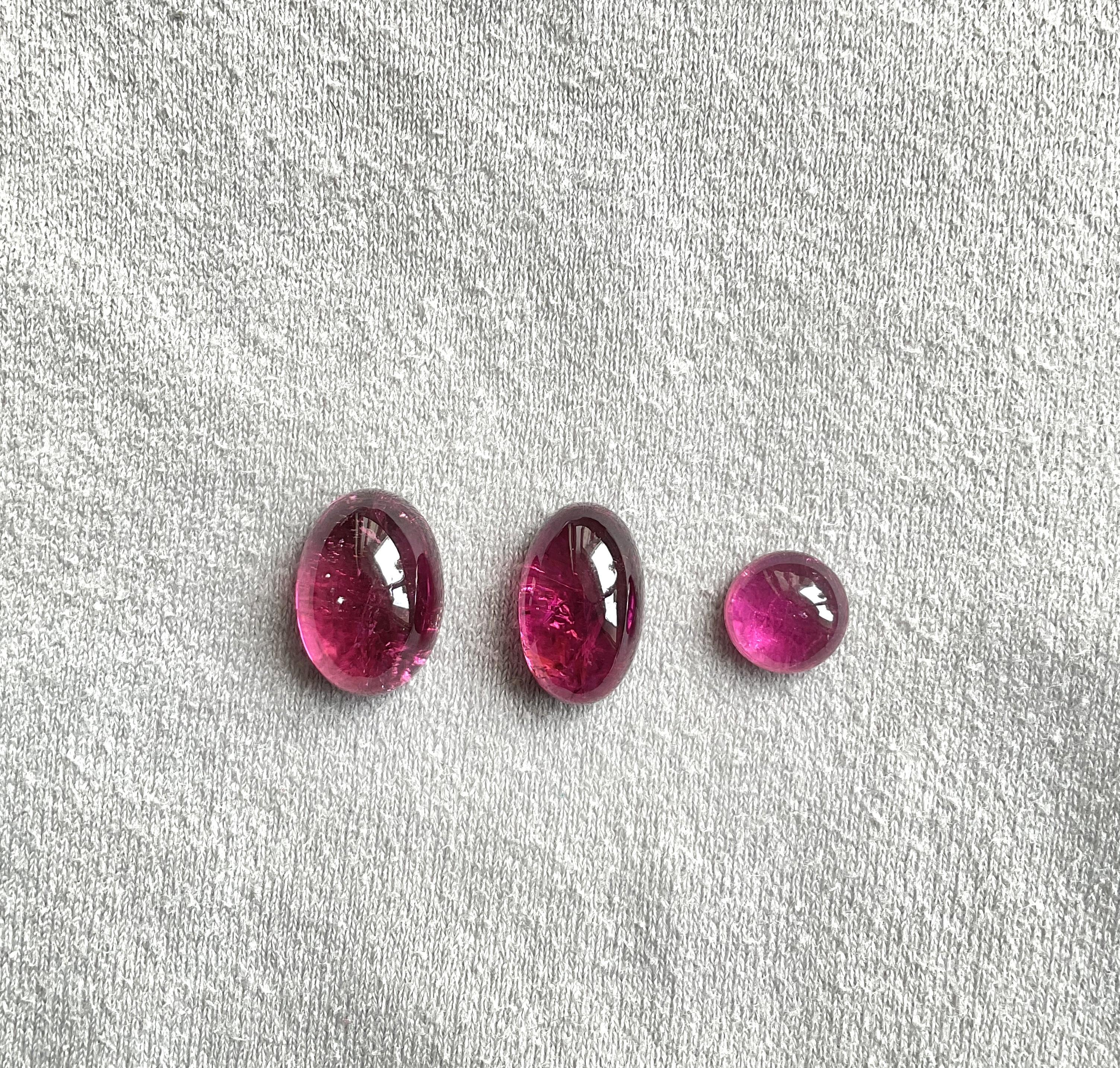 25.21 Carats Top Quality Rubellite Tourmaline Cabochon 3 Pieces Natural Gemstone For Sale 2