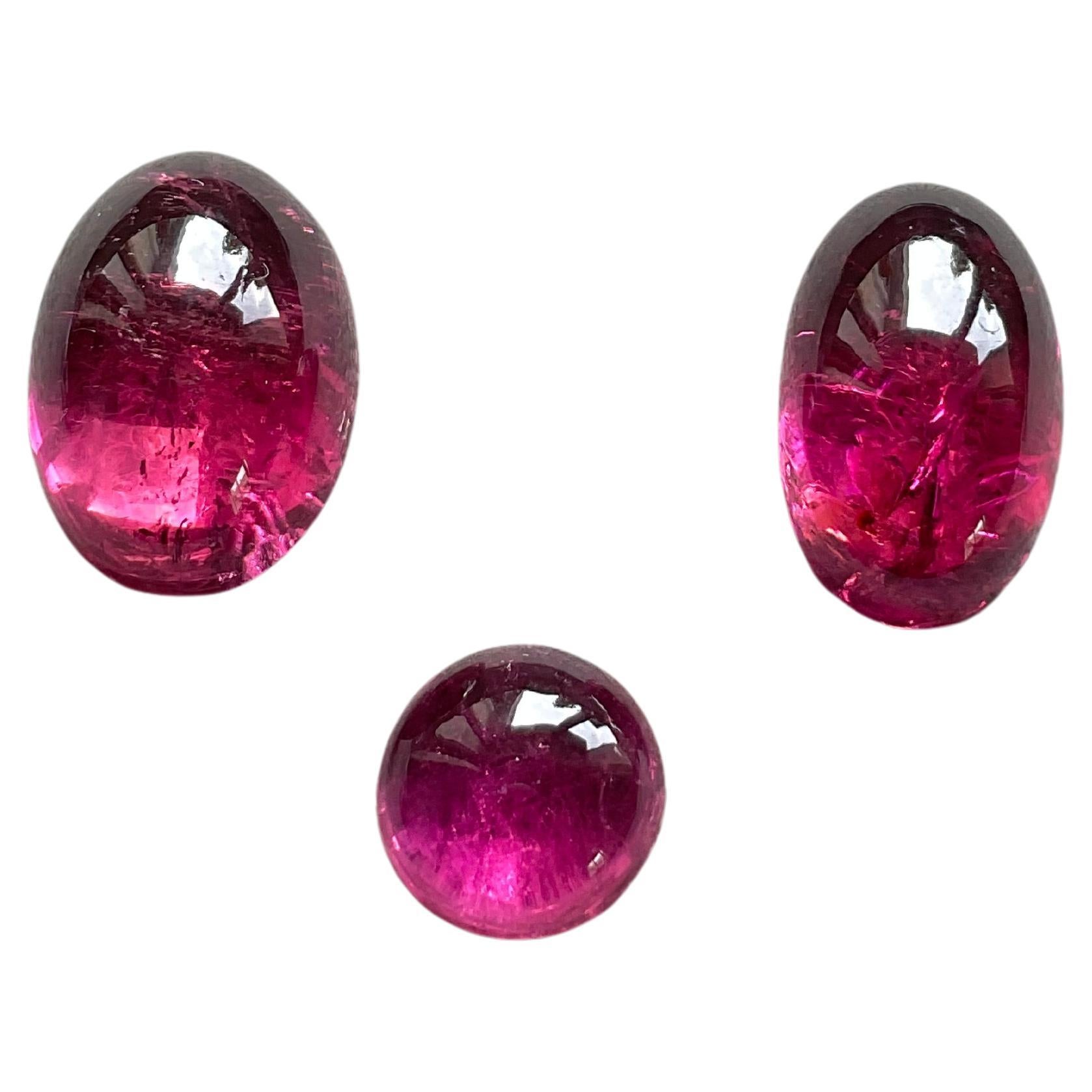 25.21 Carats Top Quality Rubellite Tourmaline Cabochon 3 Pieces Natural Gemstone For Sale