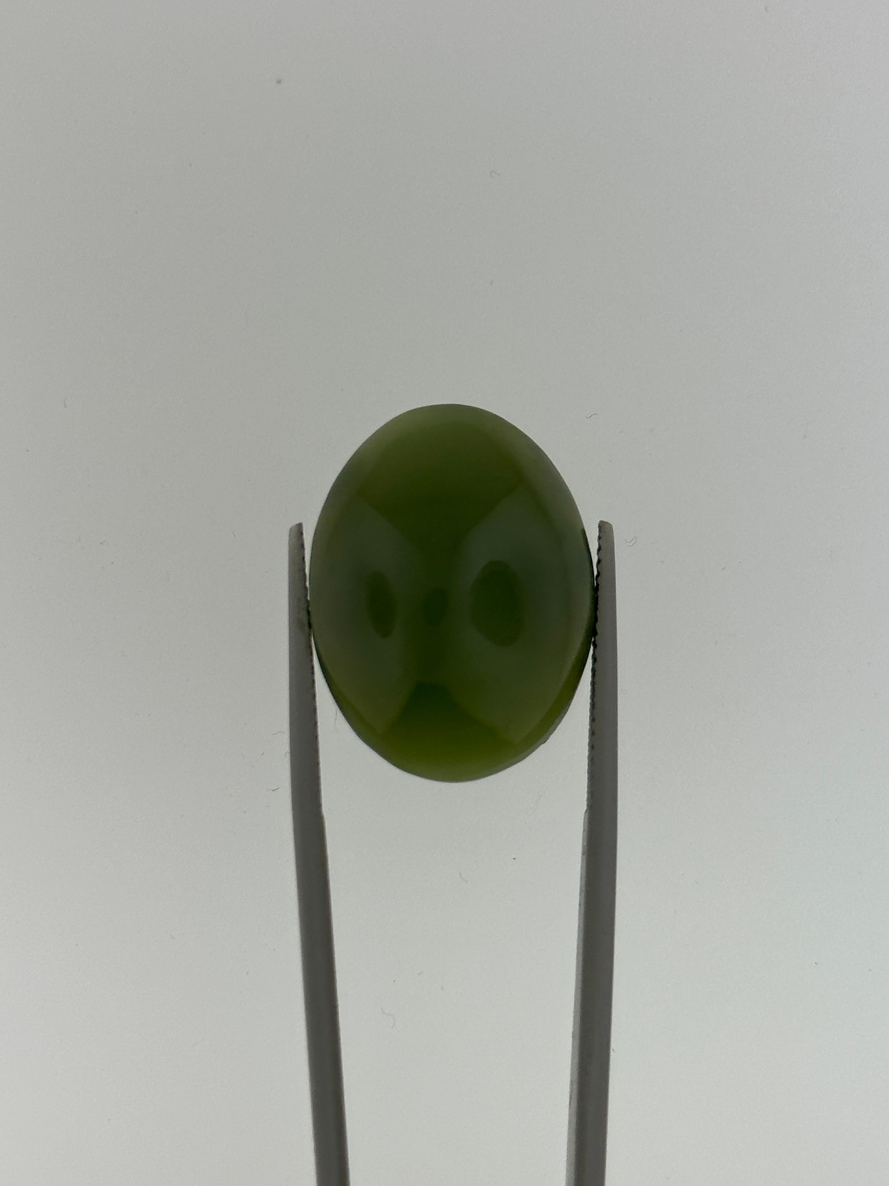 NO RESERVE Starting bid 1 dollar !!
25.24 carat Green Nephrite Jade cabochon cut
Dimensions: 24.16 x 18.36 x 7.22 mm
Cut: Cabochon Oval
Weight: 25.24 carat
