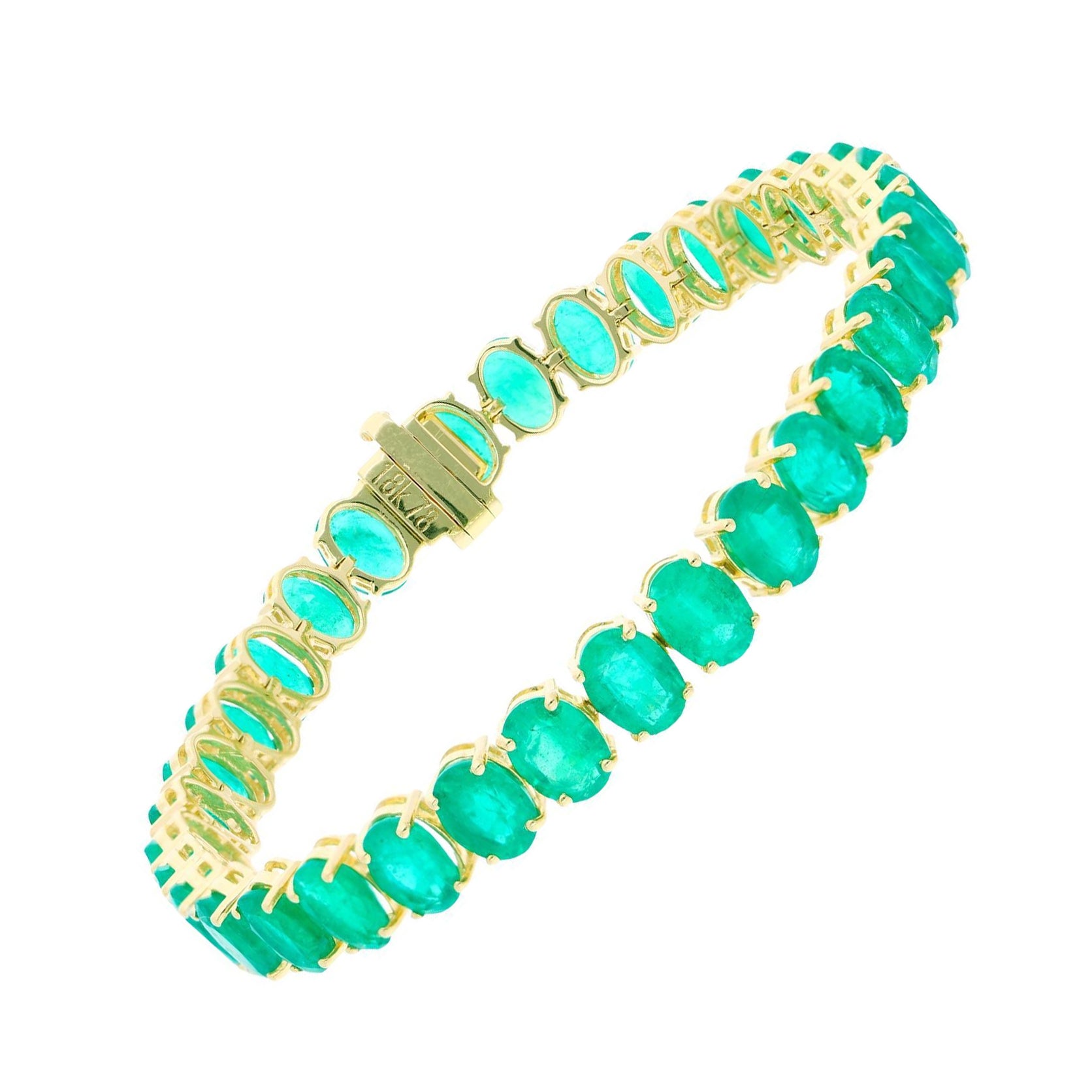 25.24 Carat Oval Shape Natural Emerald Gemstone Bracelet 14 Karat Yellow Gold