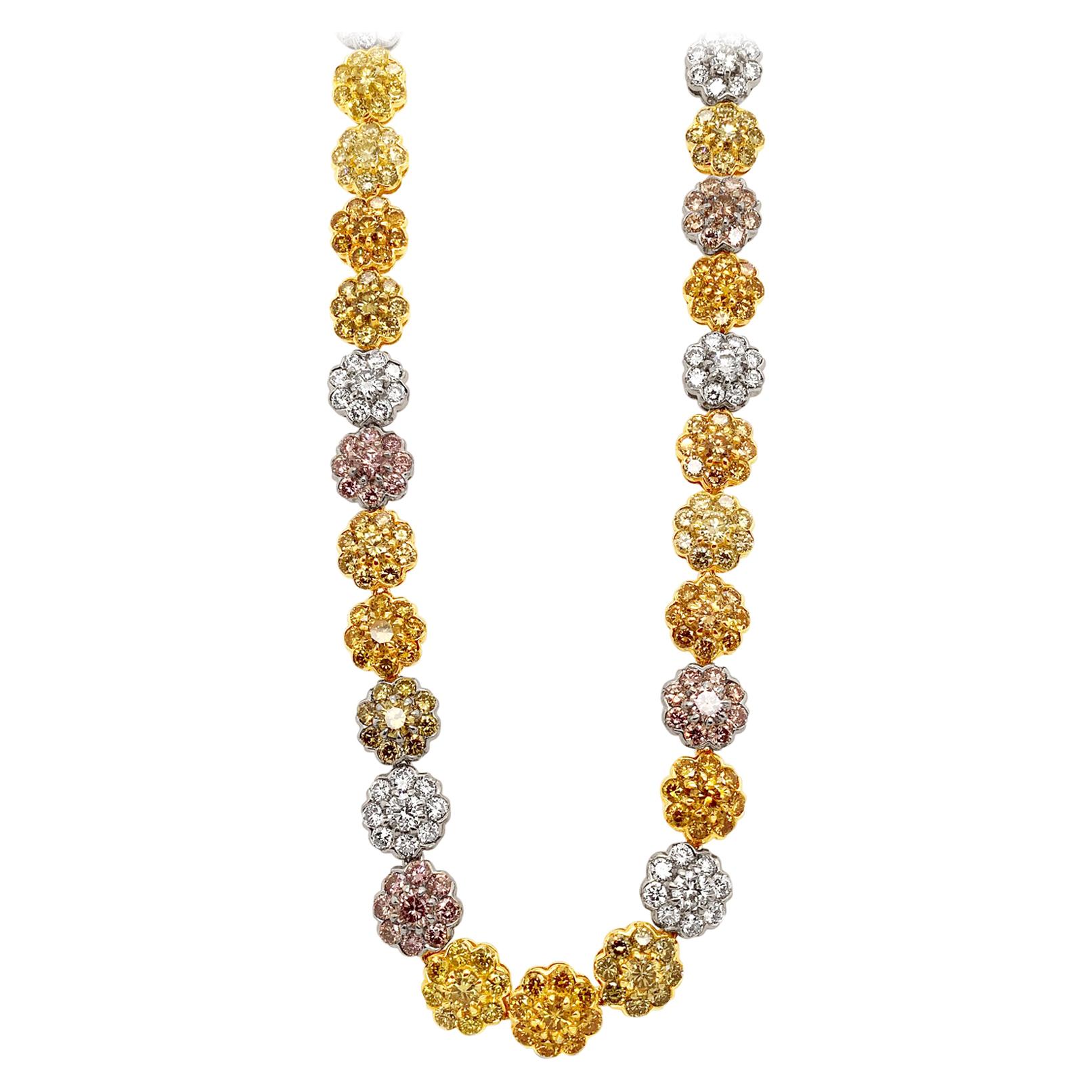 25.24 Carat 'Total Weight' Natural Color Diamond Necklace in Platinum & 18k Gold For Sale