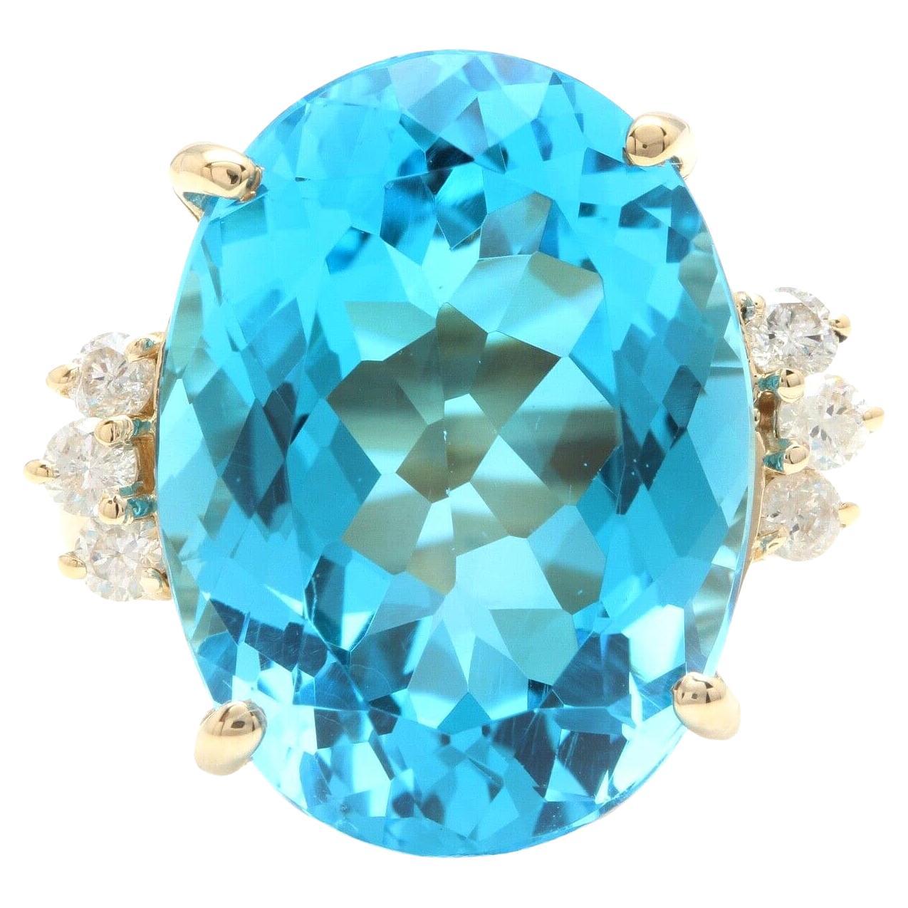 25.25 Ct Impressive Natural Swiss Blue Topaz and Diamond 14K Solid Yellow Gold For Sale