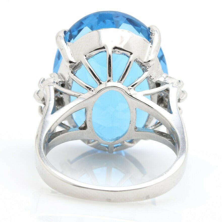 25.25 Ct Impressive Natural Swiss Blue Topaz & Diamond 14K Solid White Gold Ring In New Condition For Sale In Los Angeles, CA