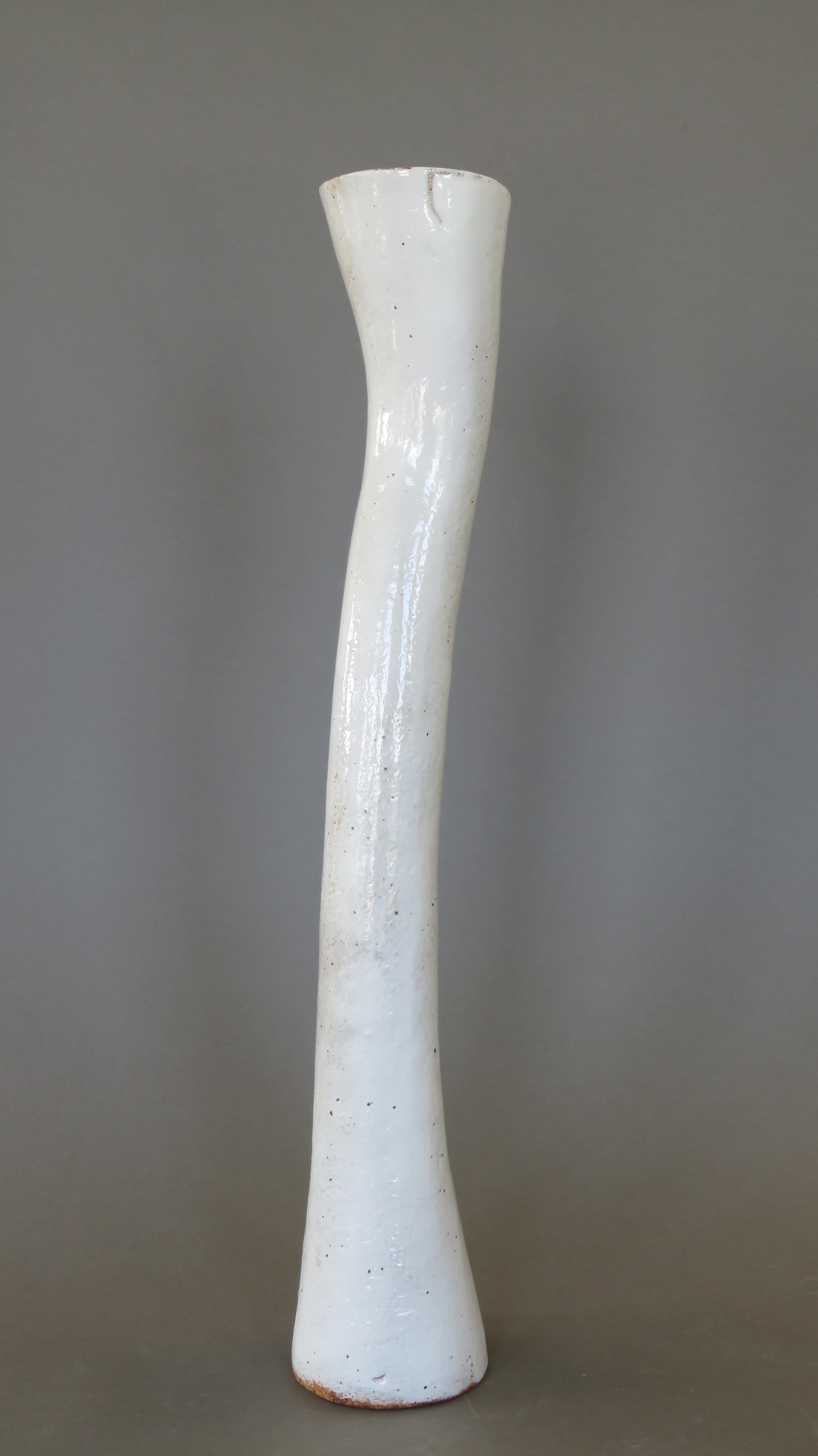 Hand-Crafted Undulating Handbuilt Ceramic Vase, in White Split-Glaze, 25.25 Inches Tall