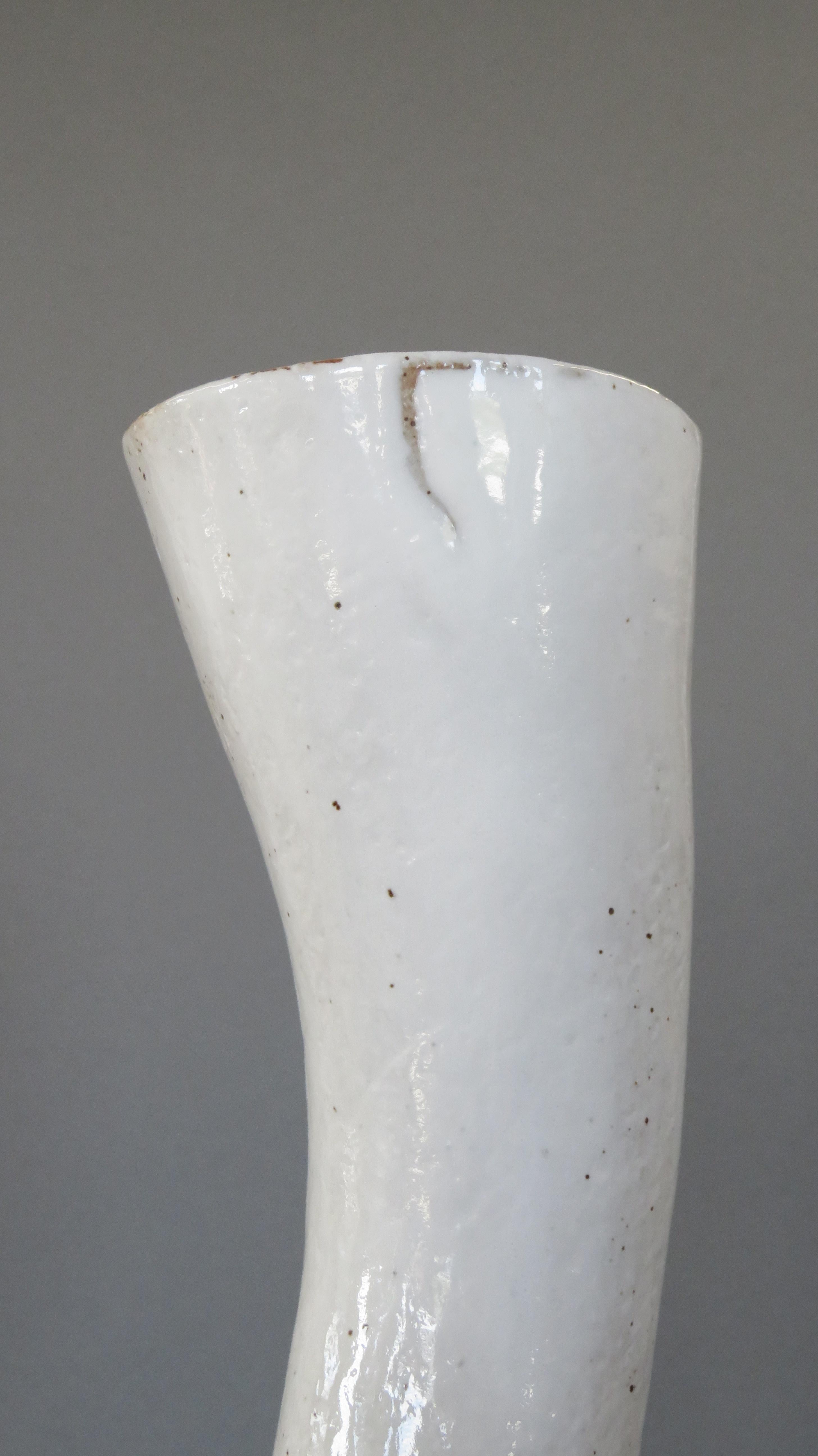 Undulating Handbuilt Ceramic Vase, in White Split-Glaze, 25.25 Inches Tall 4